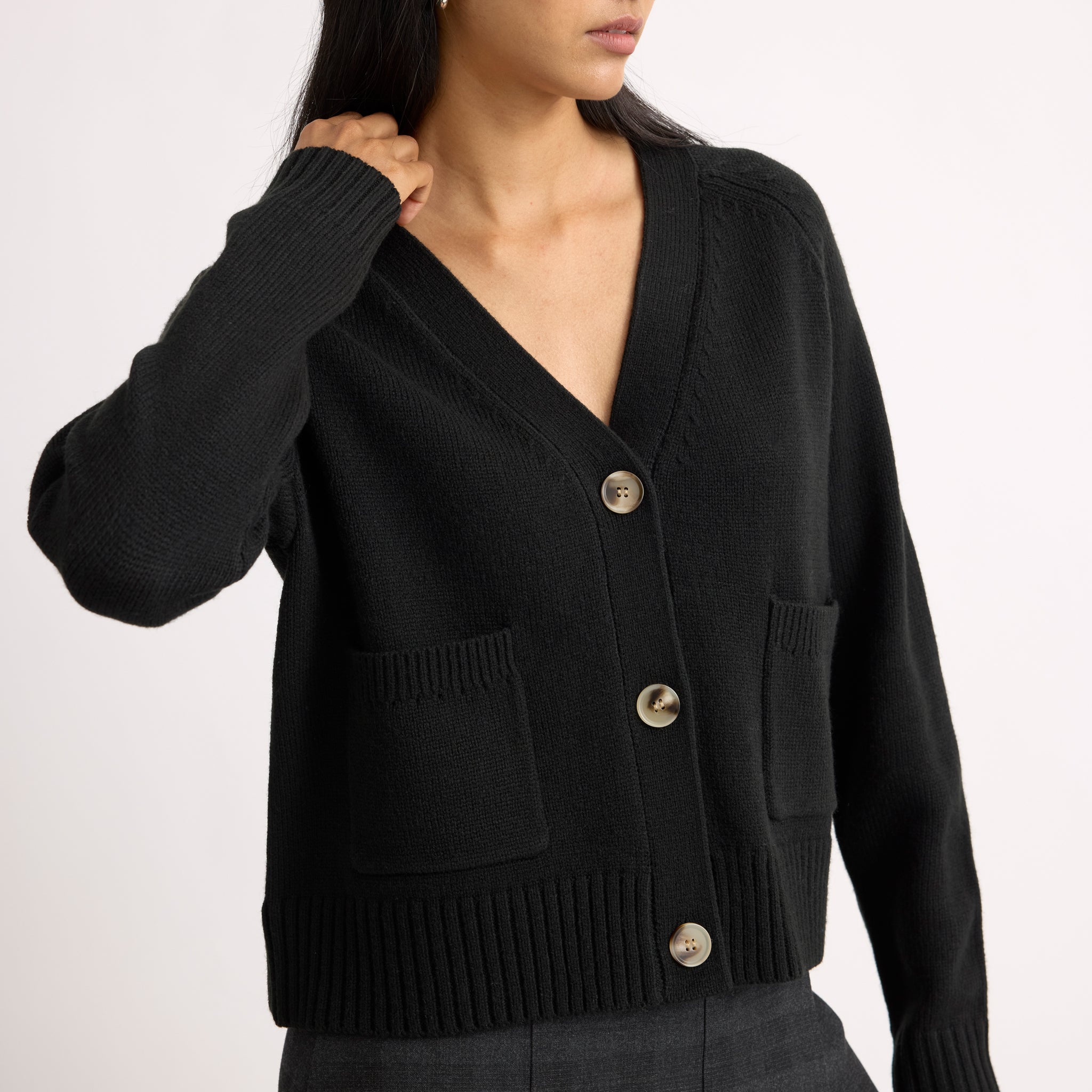 Black Relaxed V Neck Cardigan