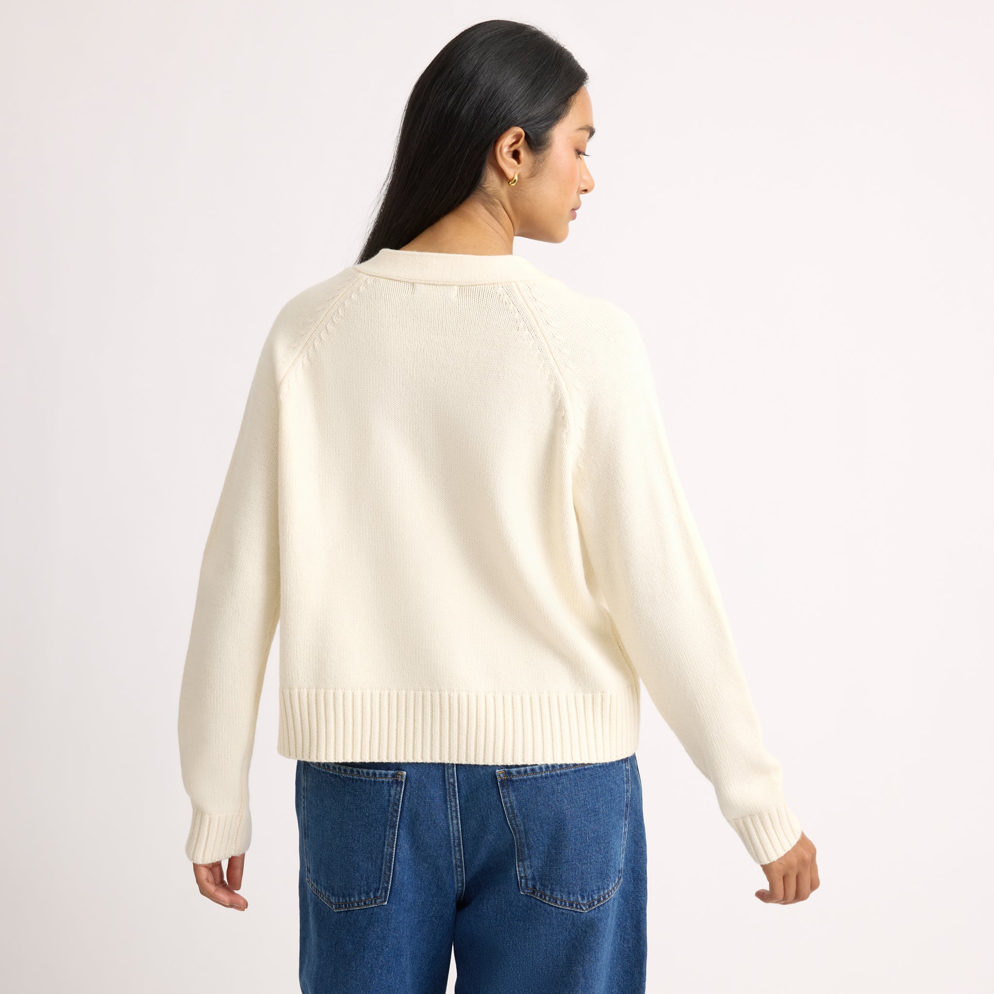 Cream Relaxed V Neck Cardigan