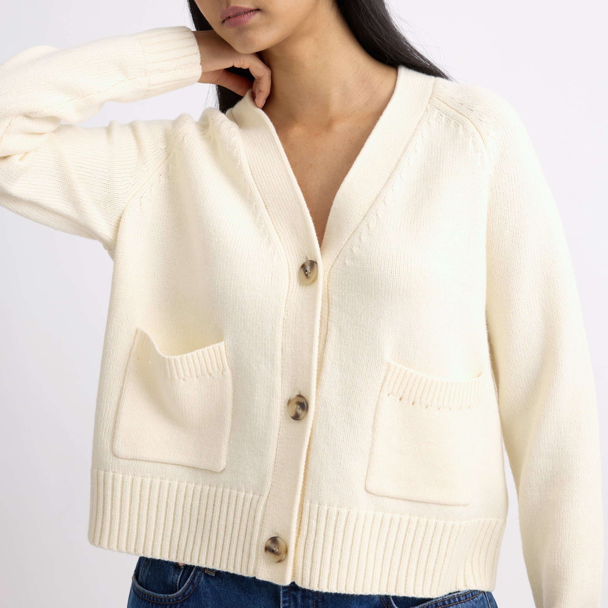 Cream Relaxed V Neck Cardigan