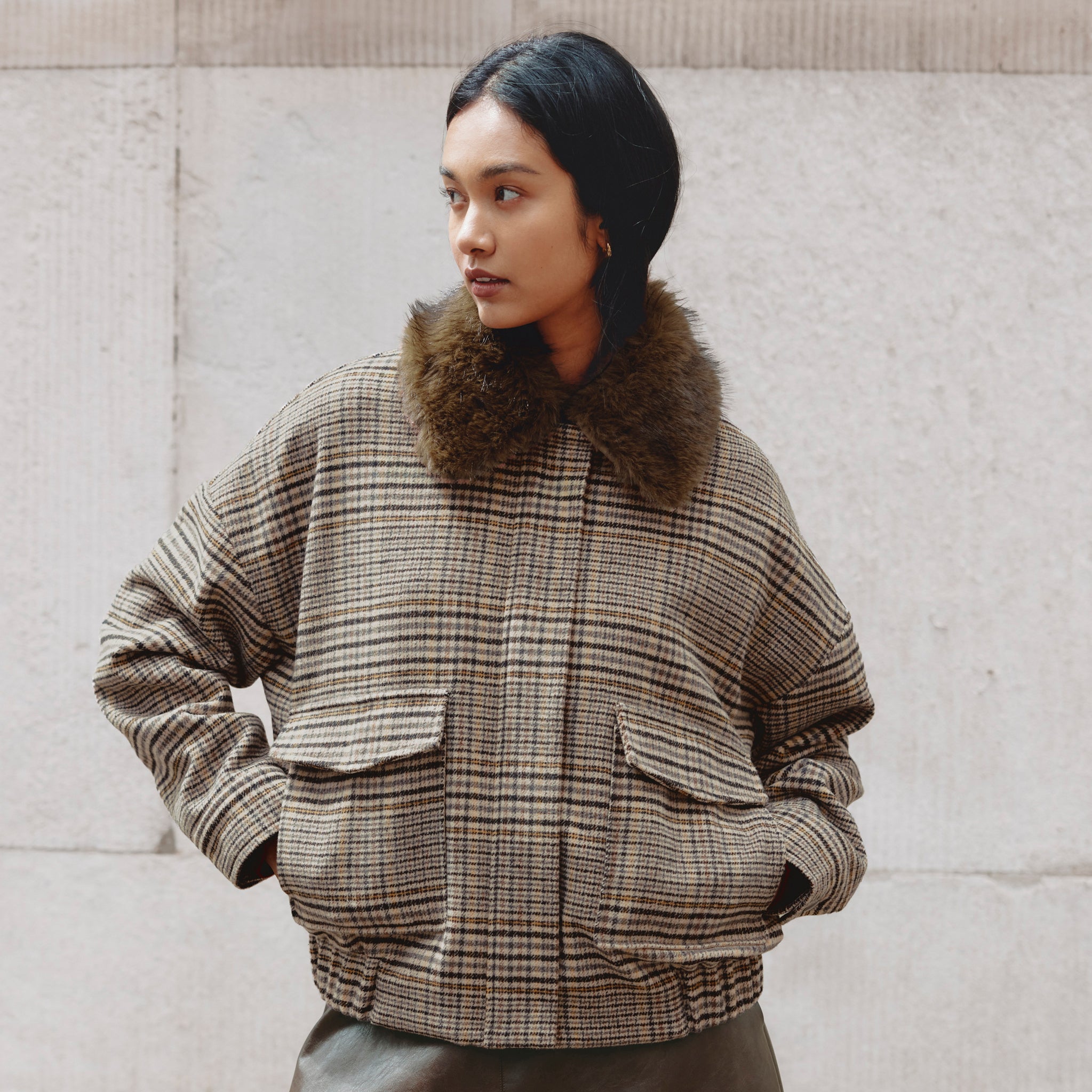 Fur Collar Check Bomber