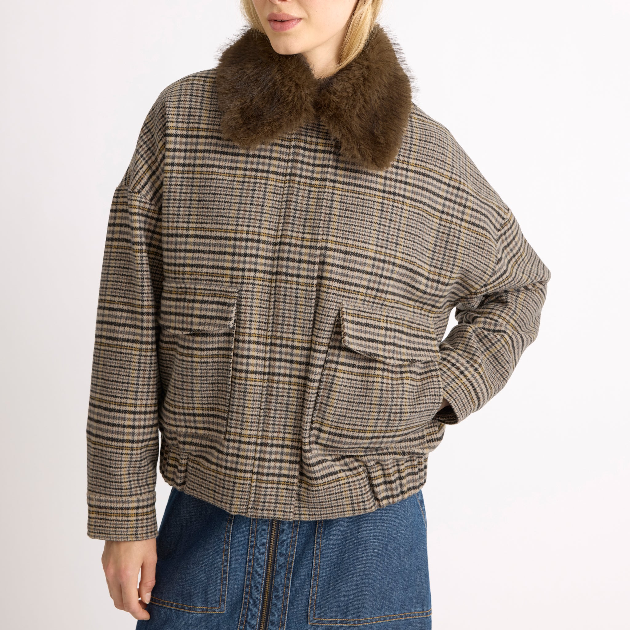 Fur Collar Check Bomber