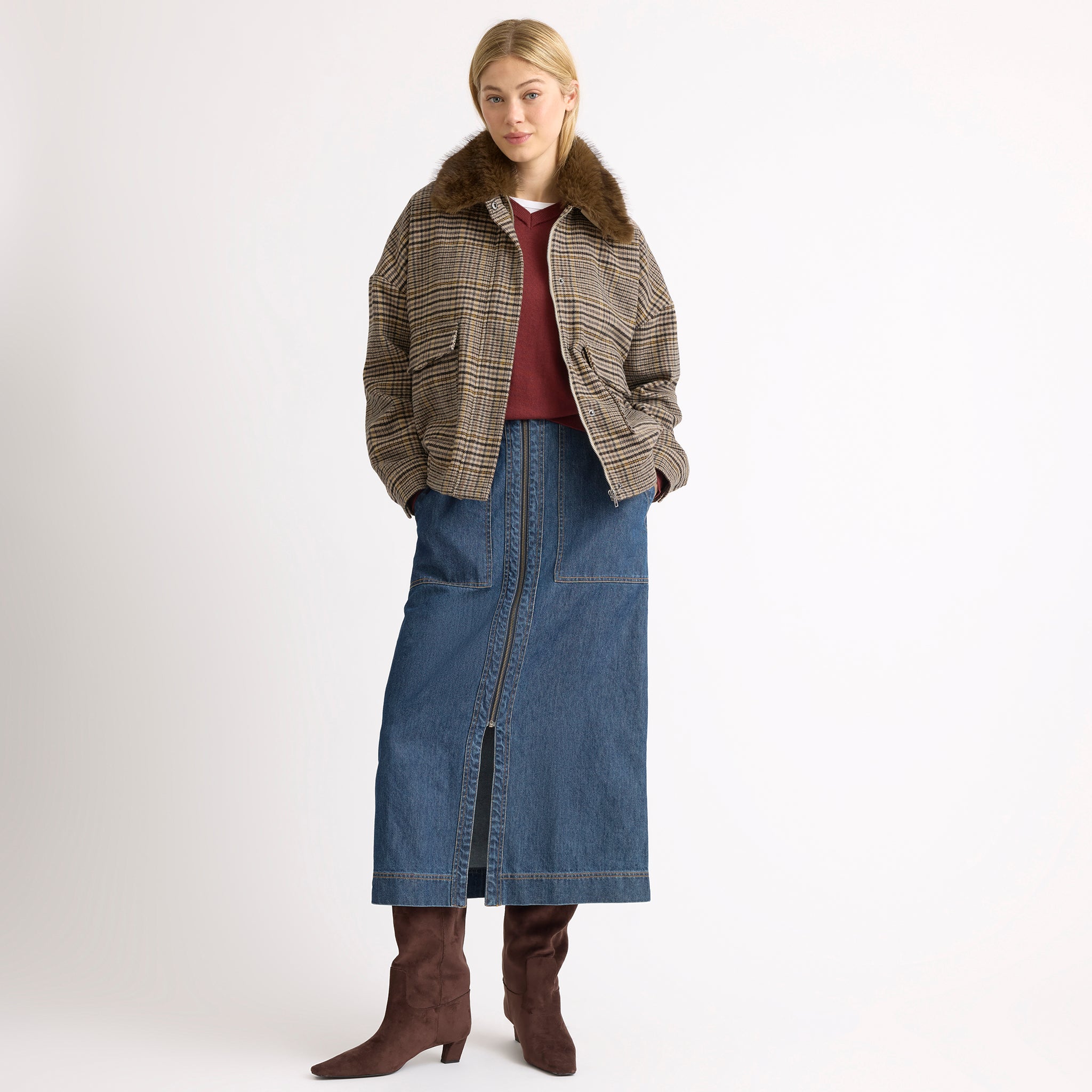 Fur Collar Check Bomber
