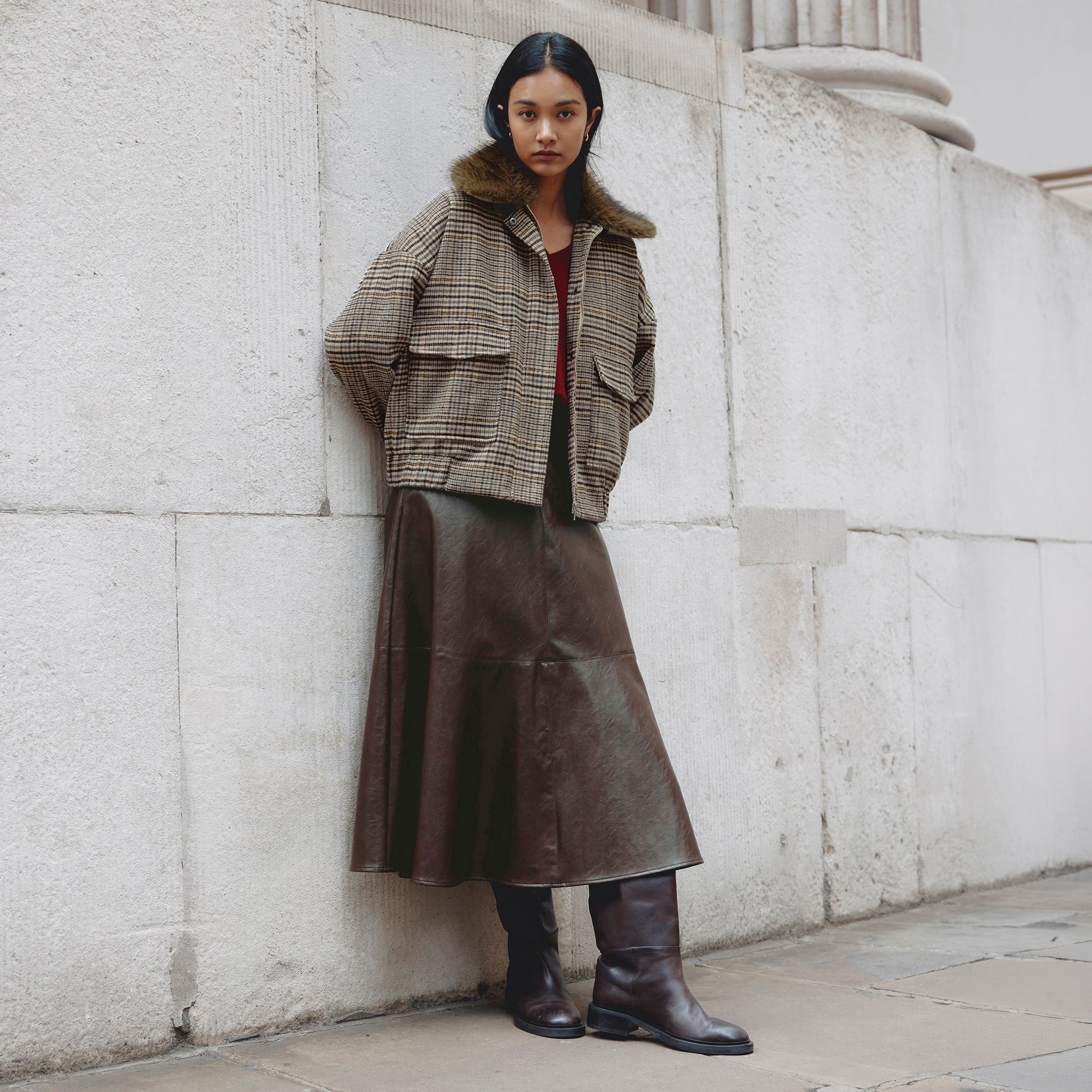 Fur Collar Check Bomber