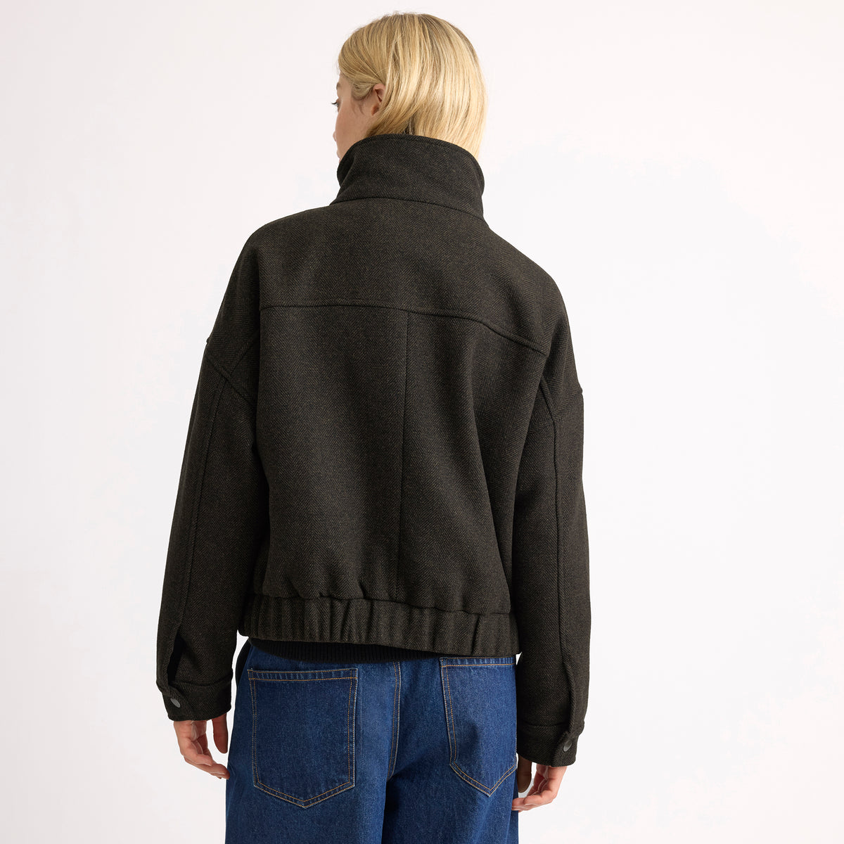 Funnel Neck Herringbone Jacket