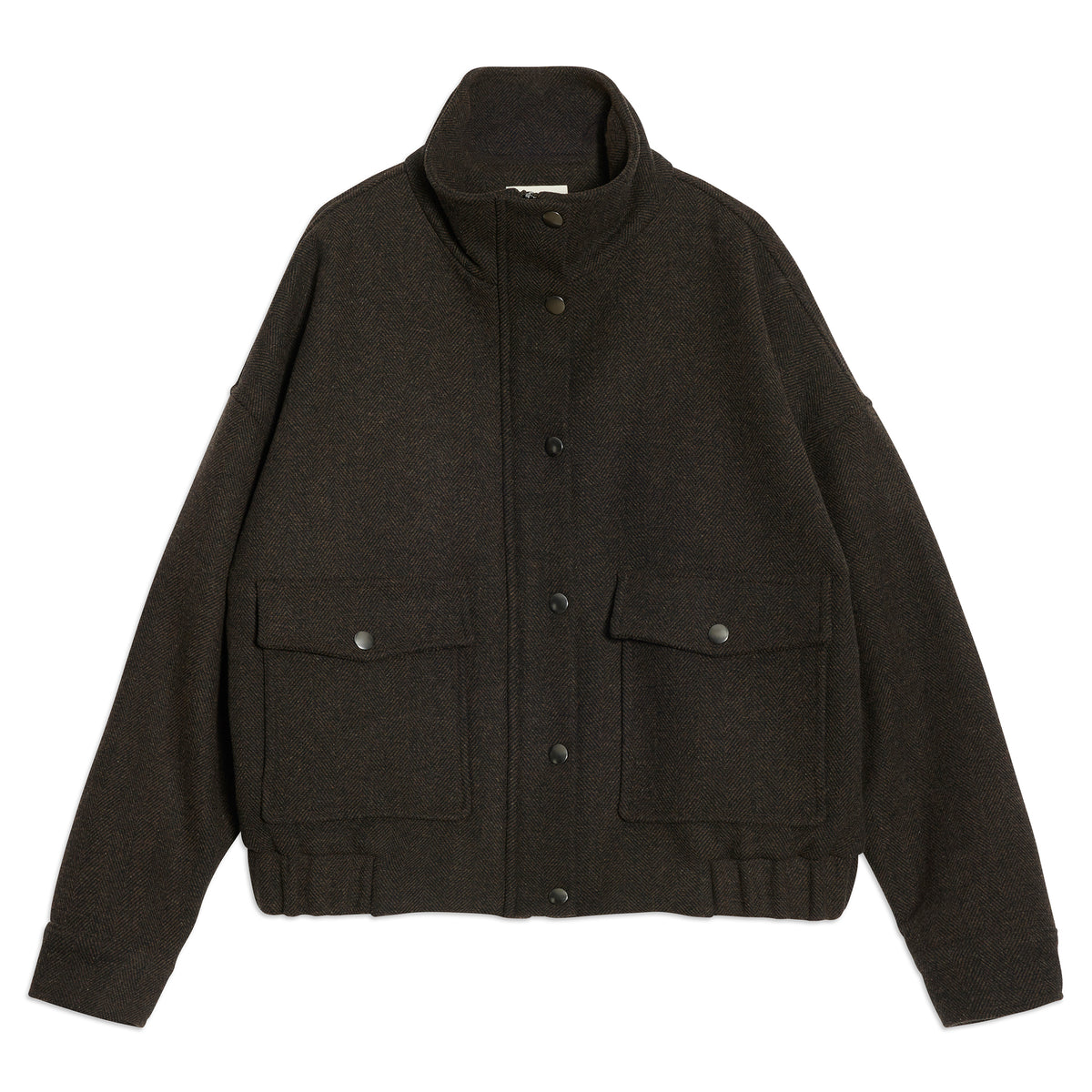 Funnel Neck Herringbone Jacket