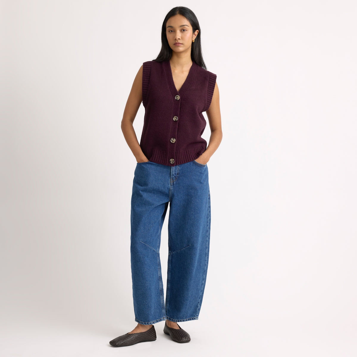 Burgundy Cosy Button Tank