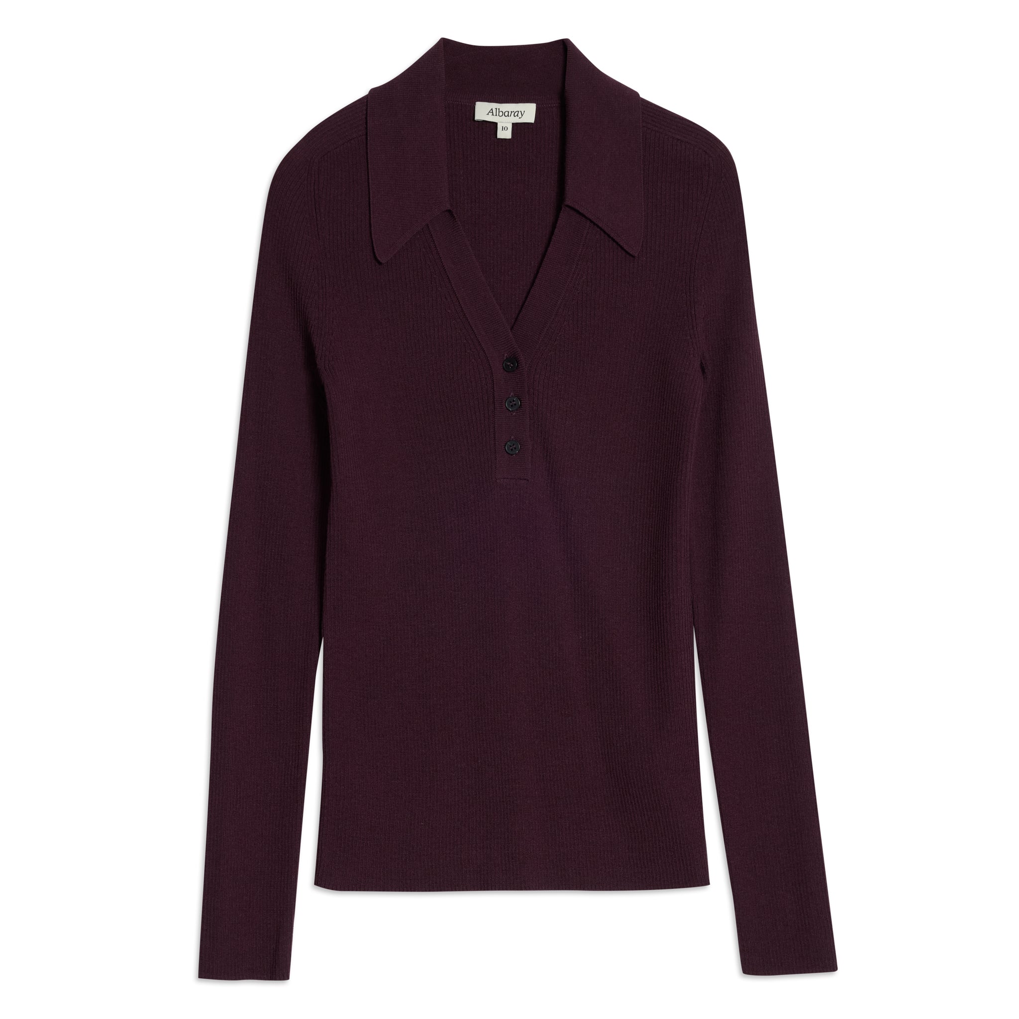 Burgundy Rib V Neck Long Sleeve Top