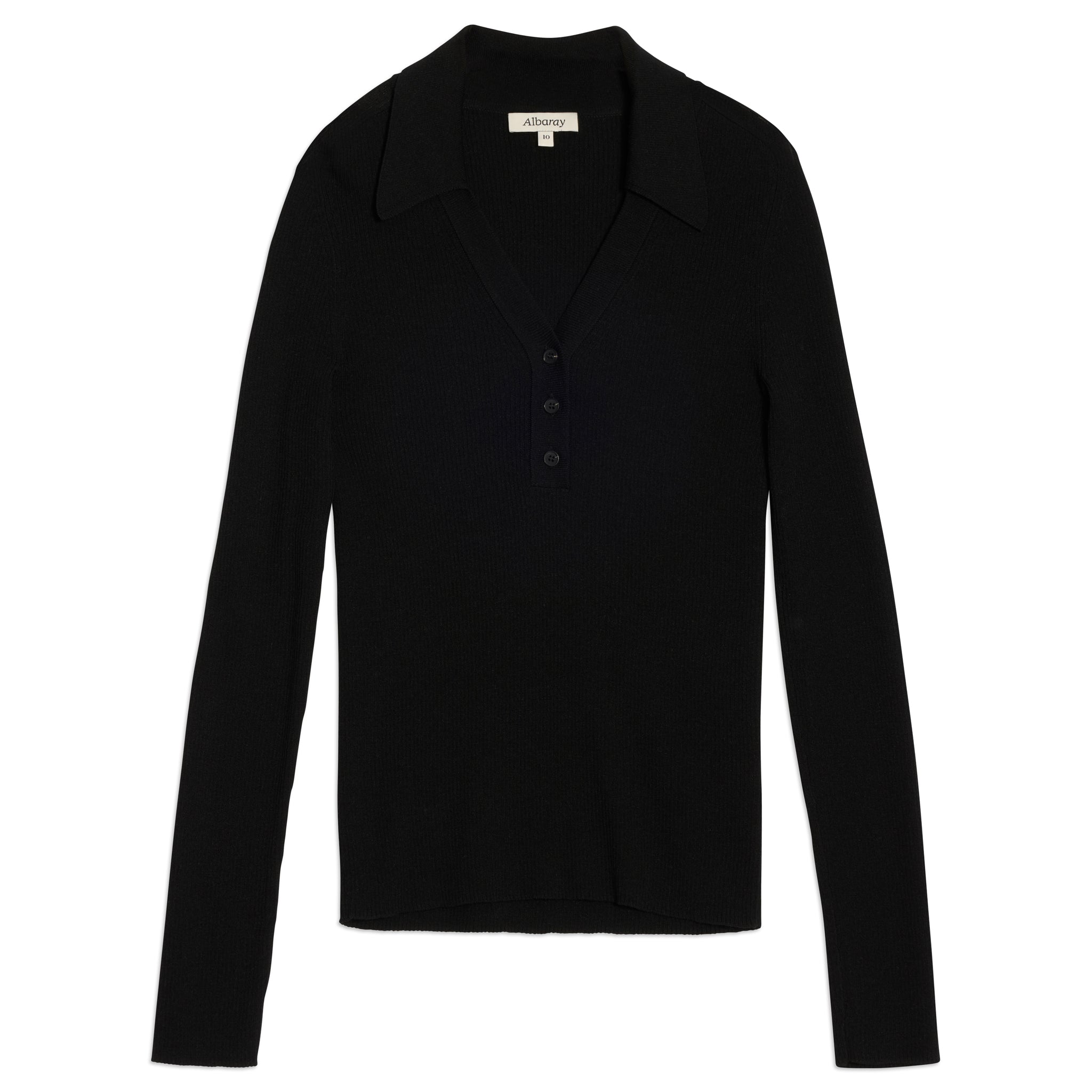 Black Rib V Neck Long Sleeve Top