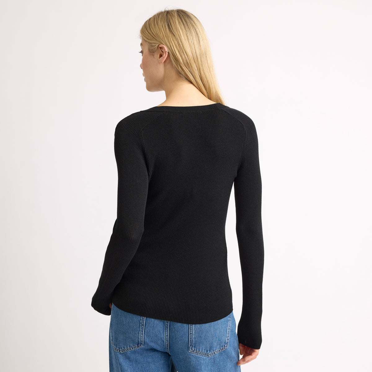 Black Rib V Neck Cardigan