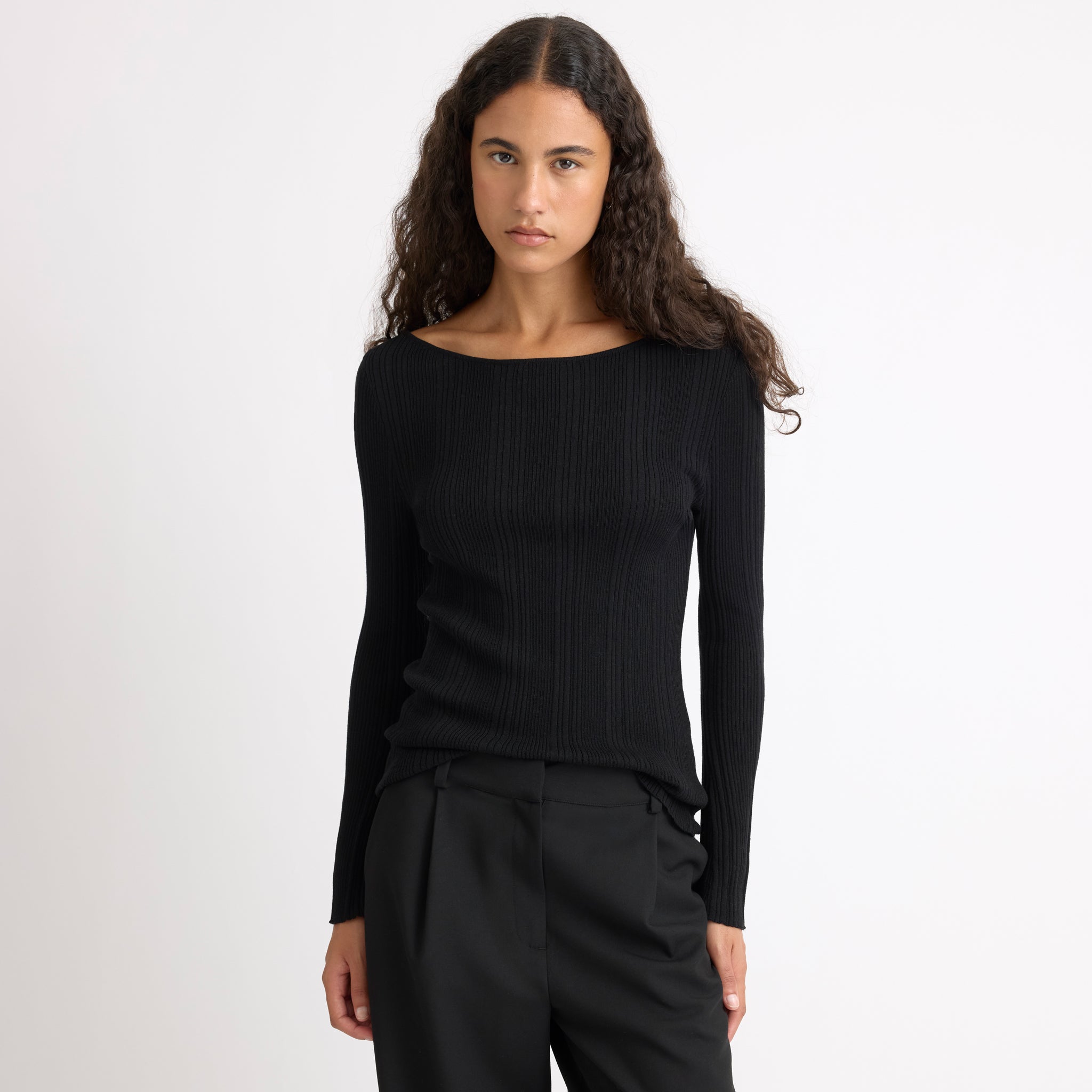 Black Variated Rib Slash Neck
