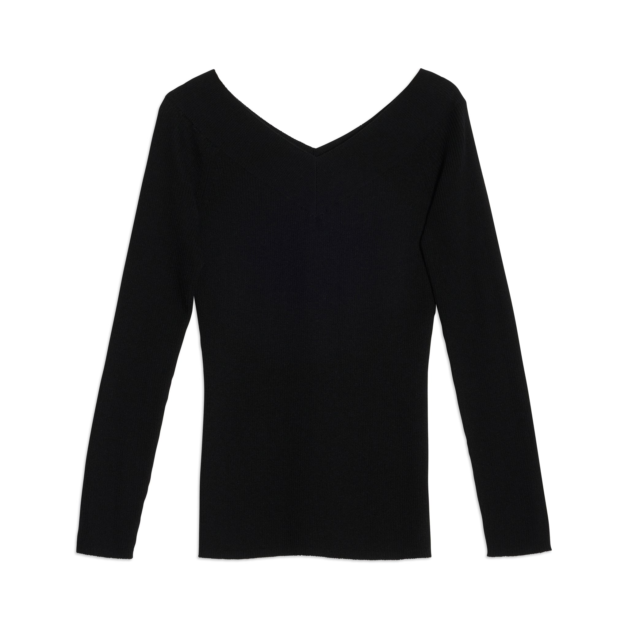 Black Bardot Long Sleeve Rib Top