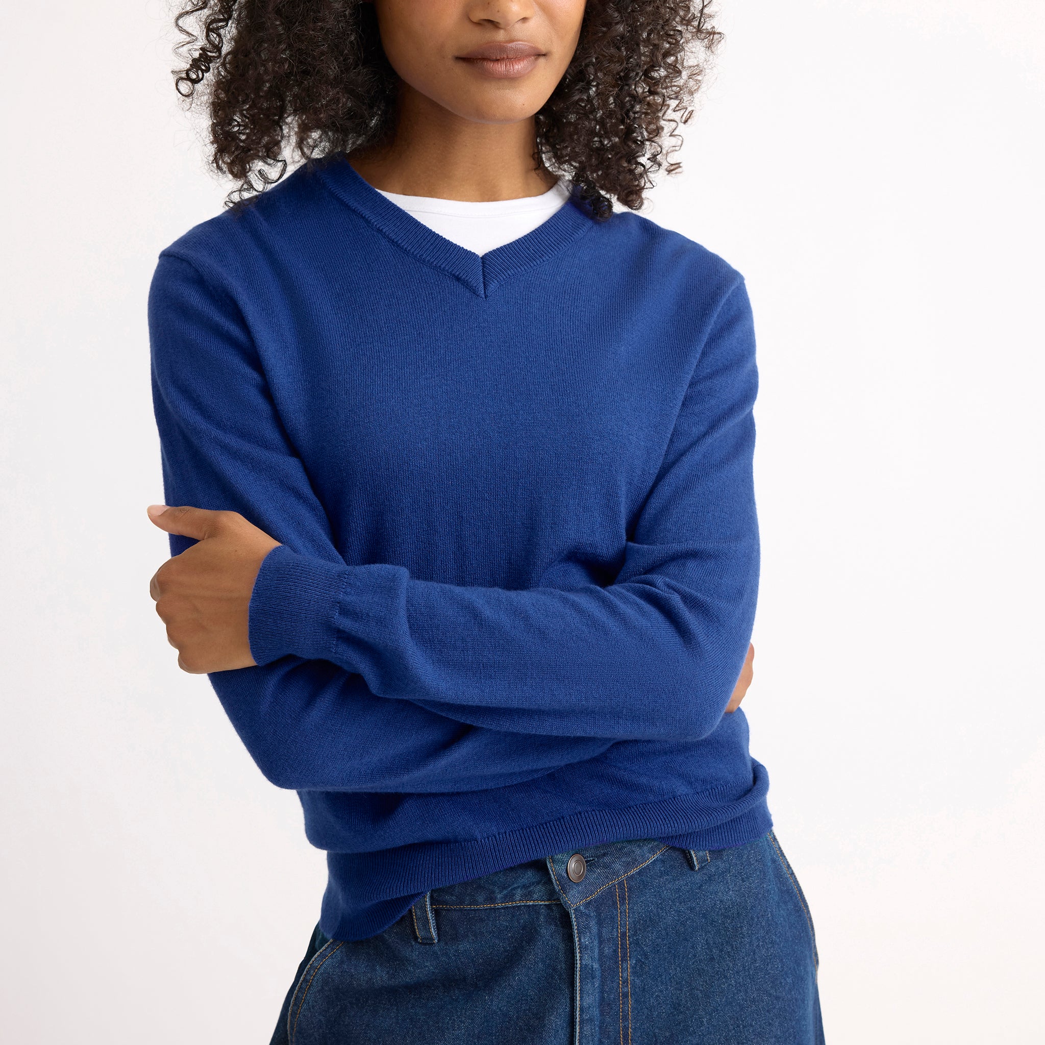 Cobalt Fine Knit V Neck Jumper