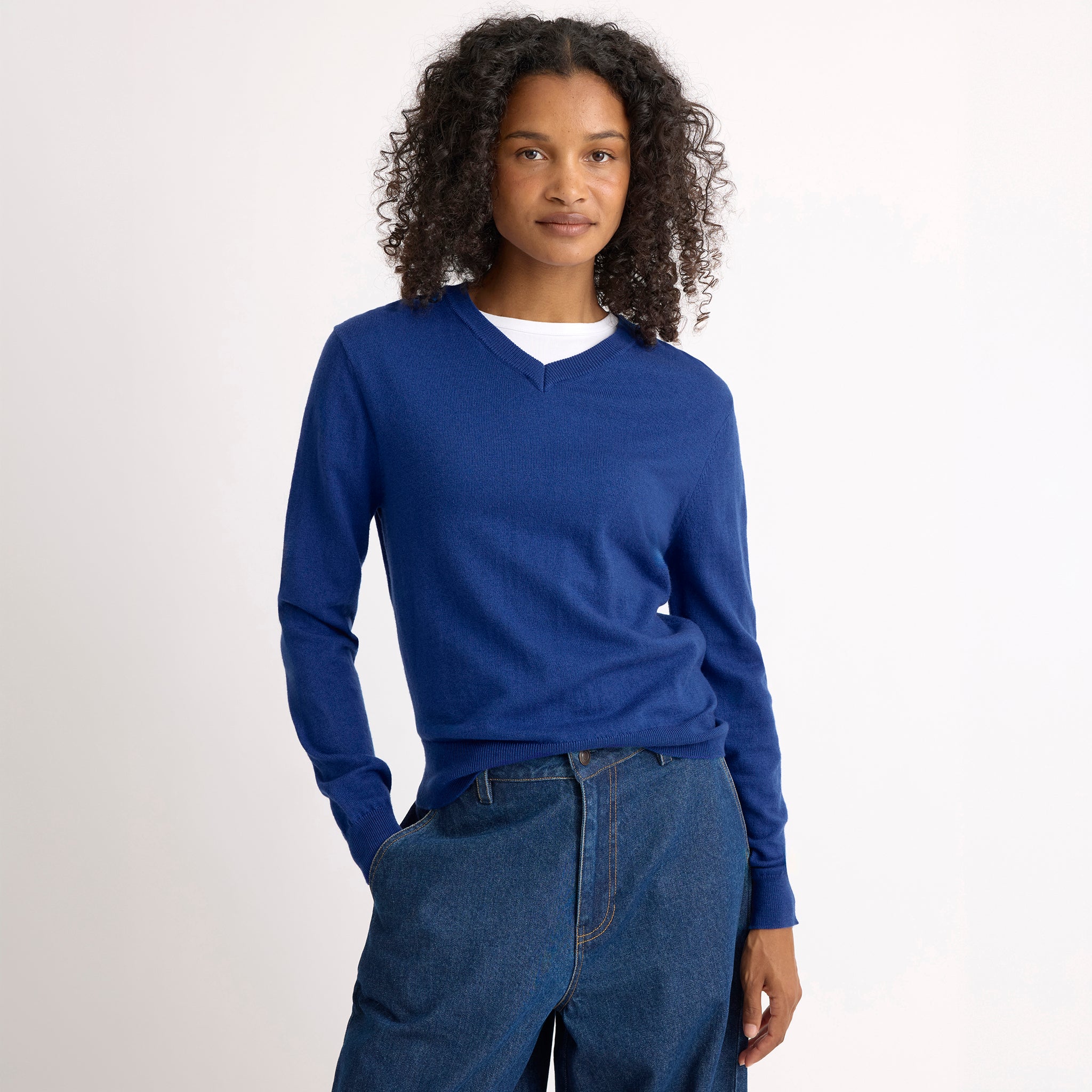 Cobalt Fine Knit V Neck Jumper