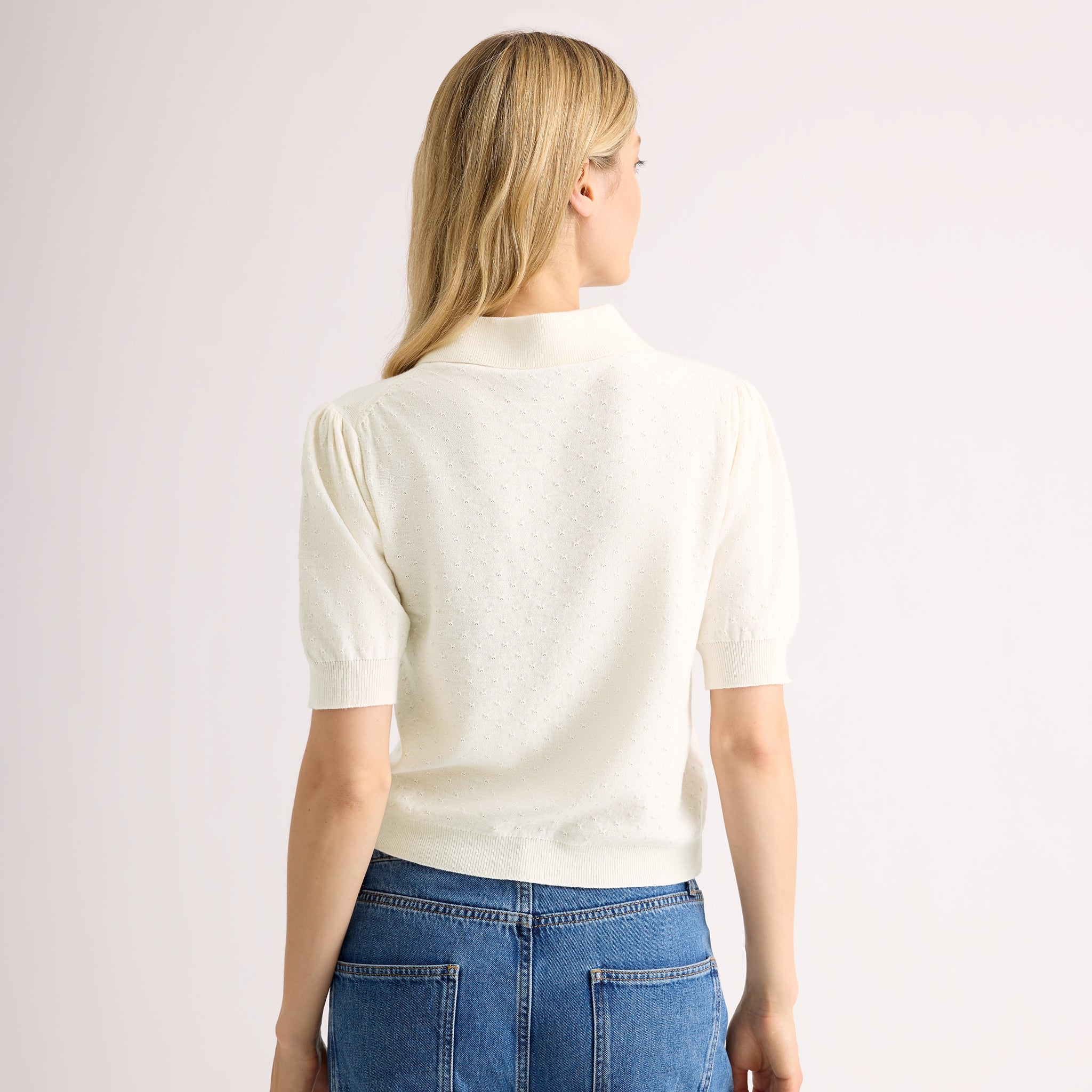 Short Sleeve Pointelle Button Top