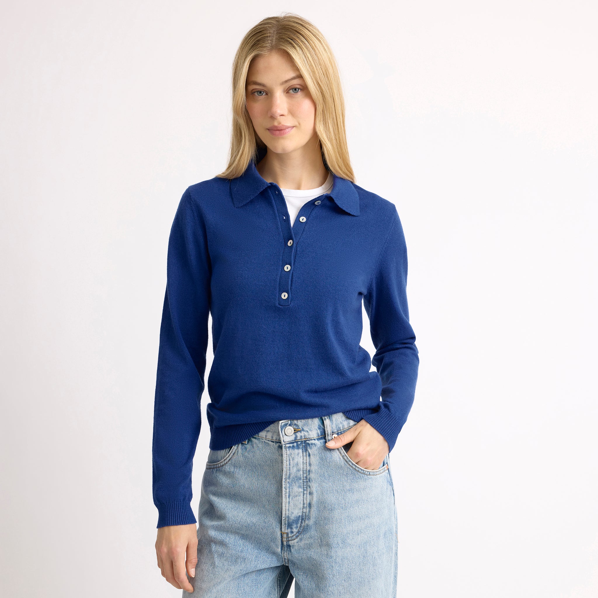 Fine Knit Long Sleeve Polo