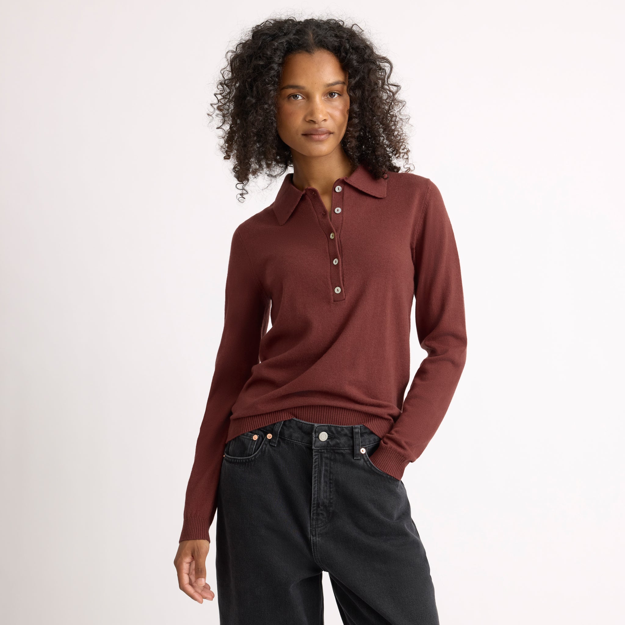 Fine Knit Long Sleeve Polo
