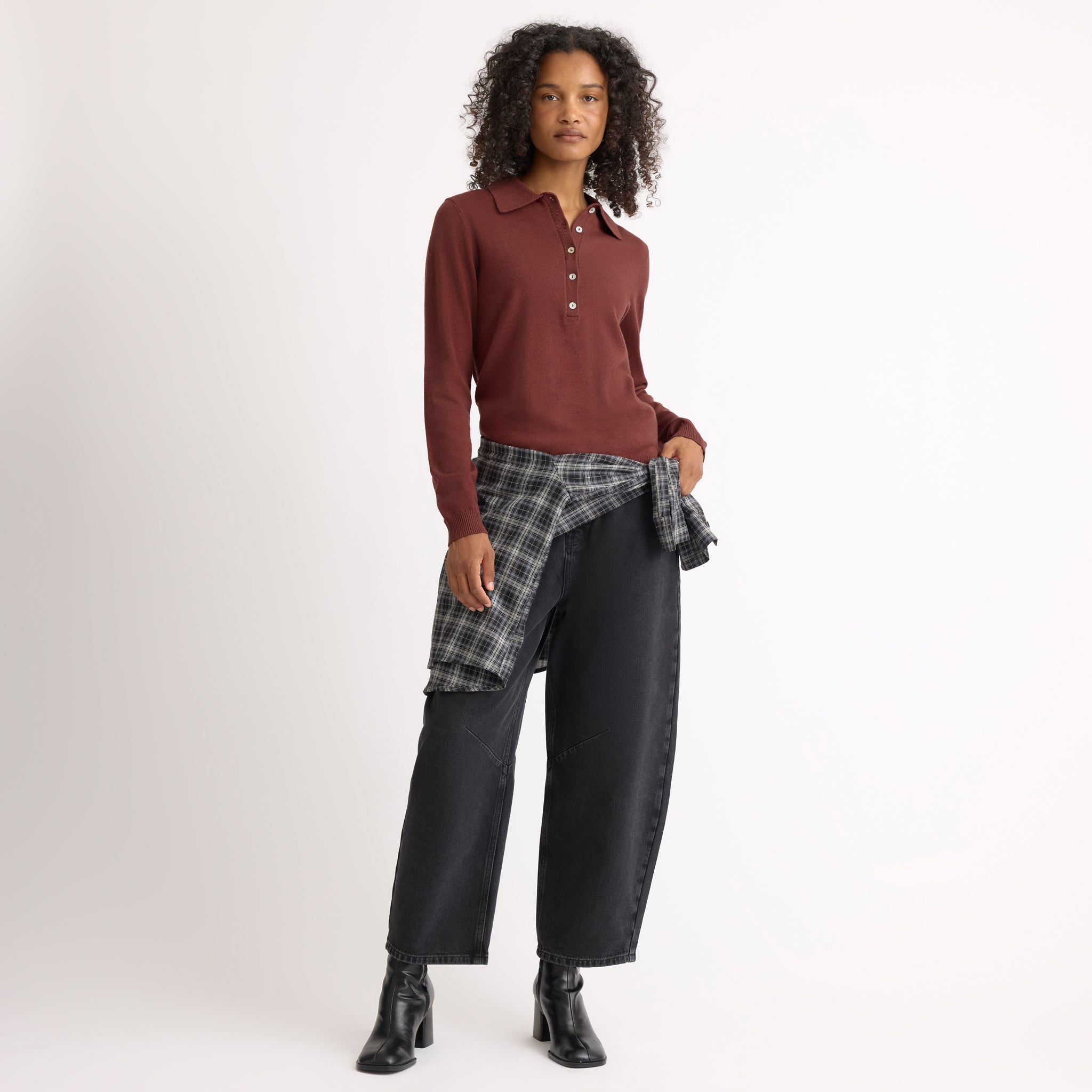 Chestnut Fine Knit Long Sleeve Polo