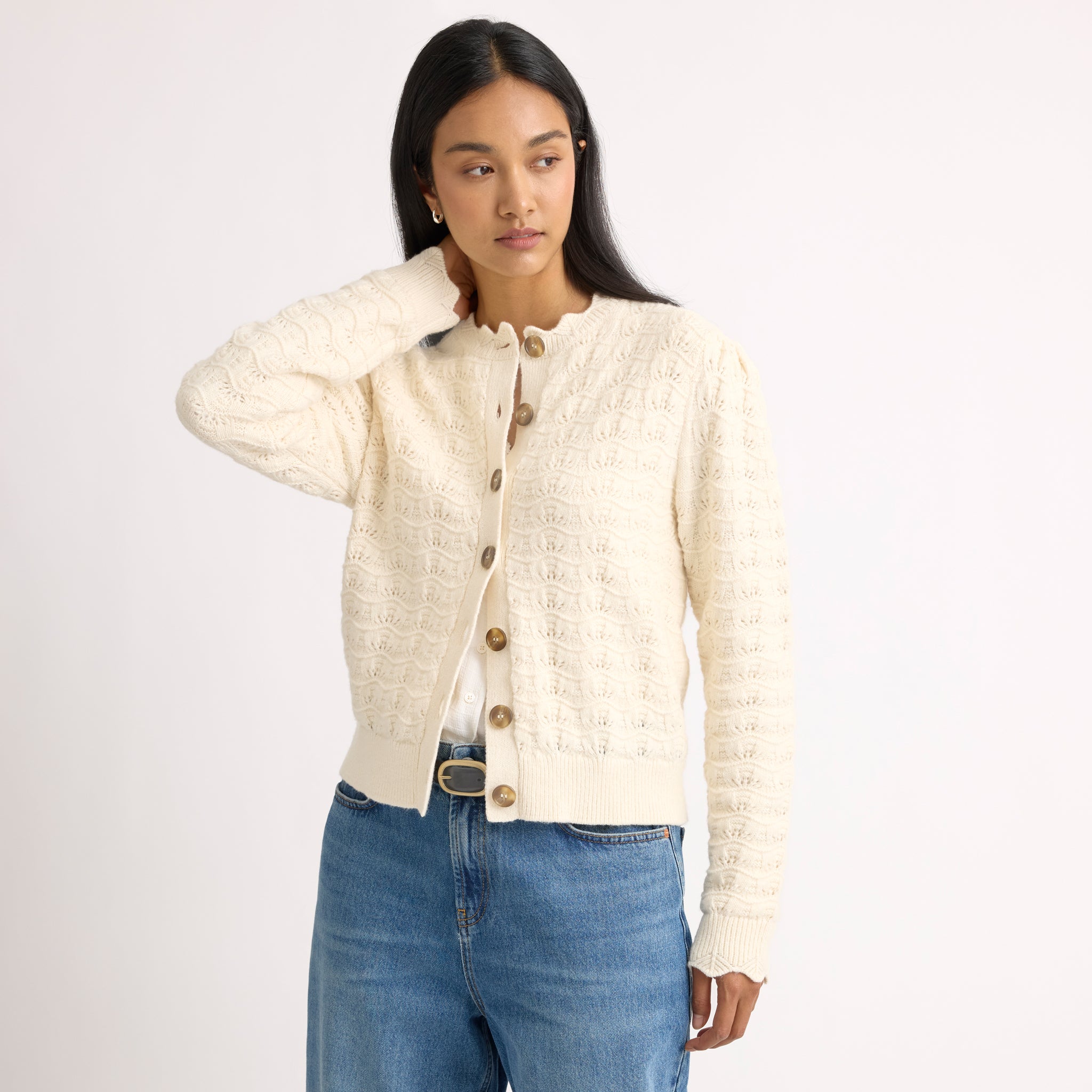 Puff Sleeve Pointelle Cardigan