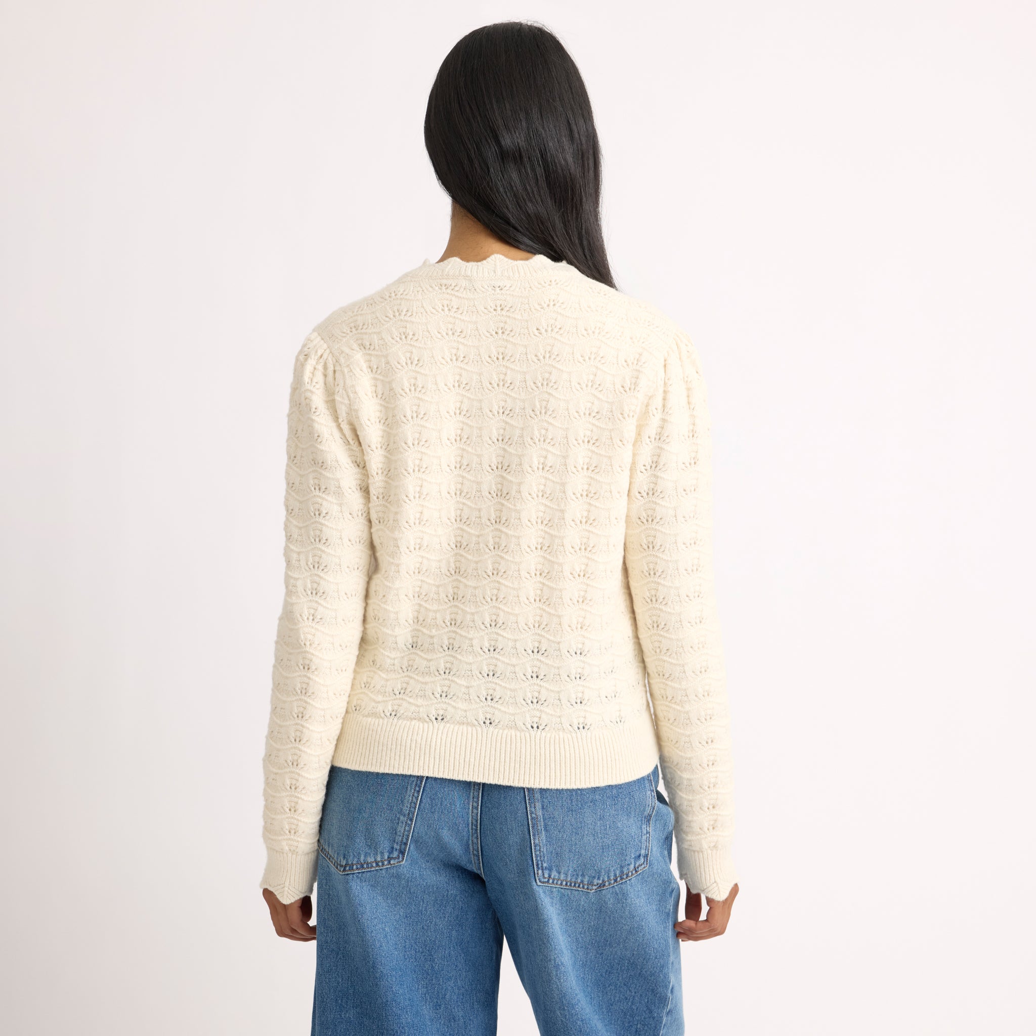 Puff Sleeve Pointelle Cardigan