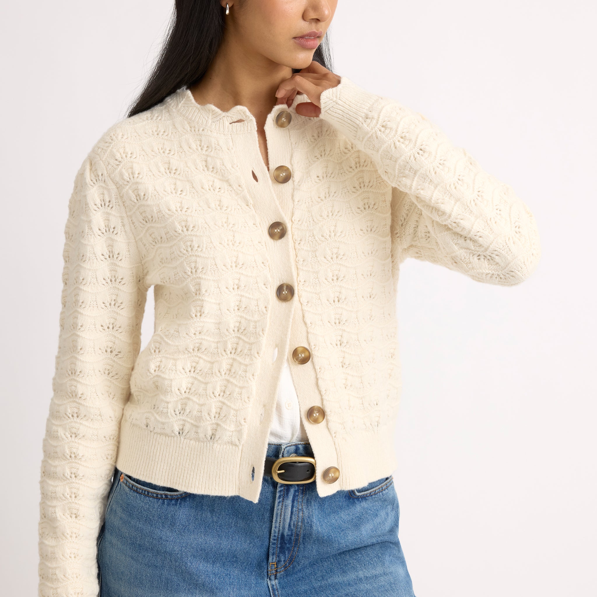 Puff Sleeve Pointelle Cardigan