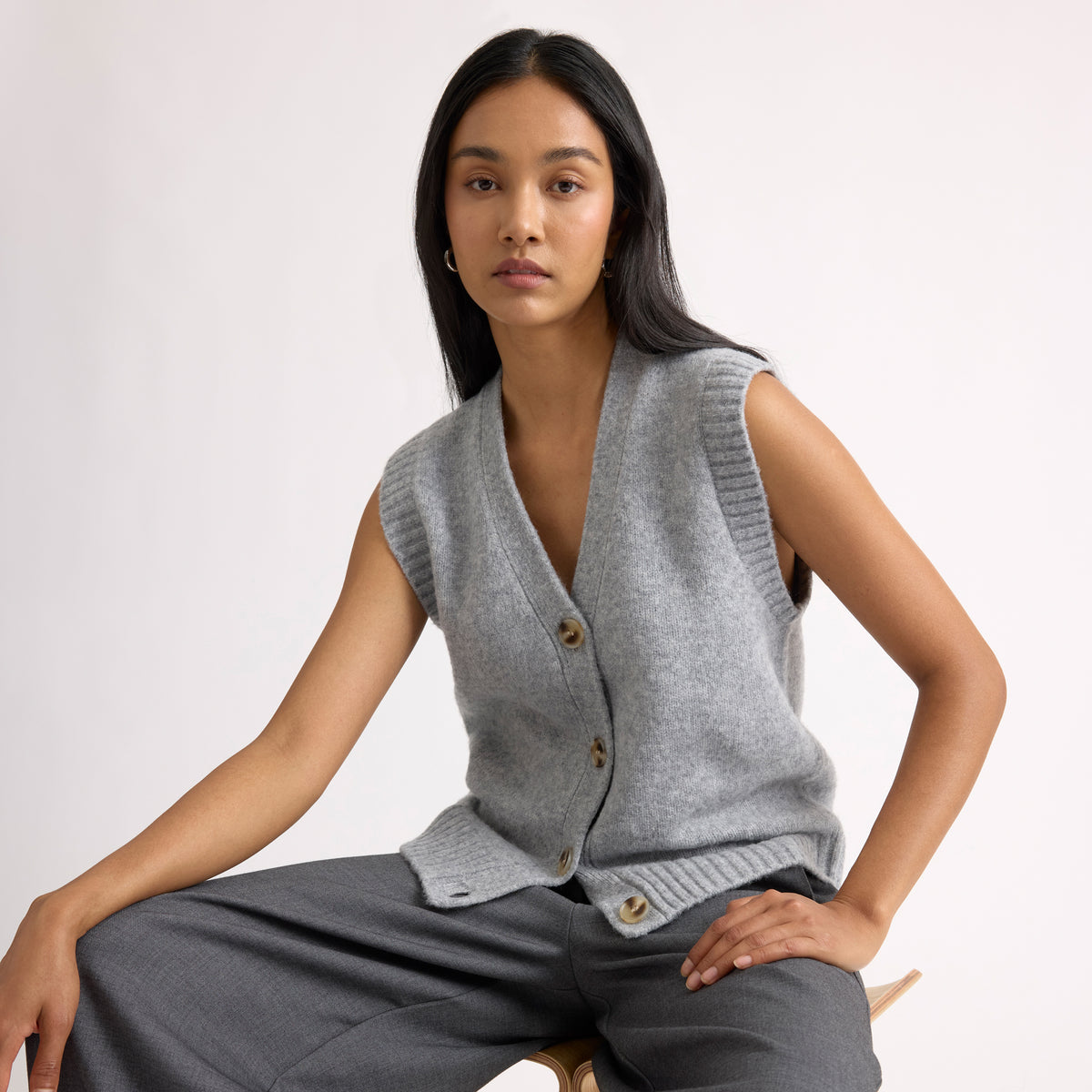 Grey Cosy Button Tank