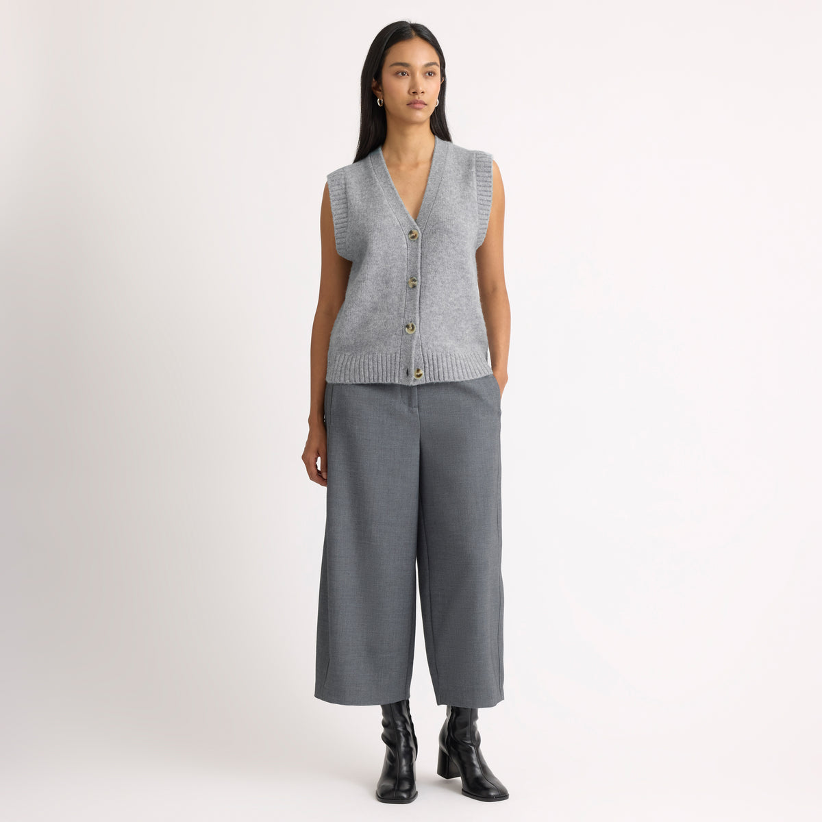 Grey Cosy Button Tank
