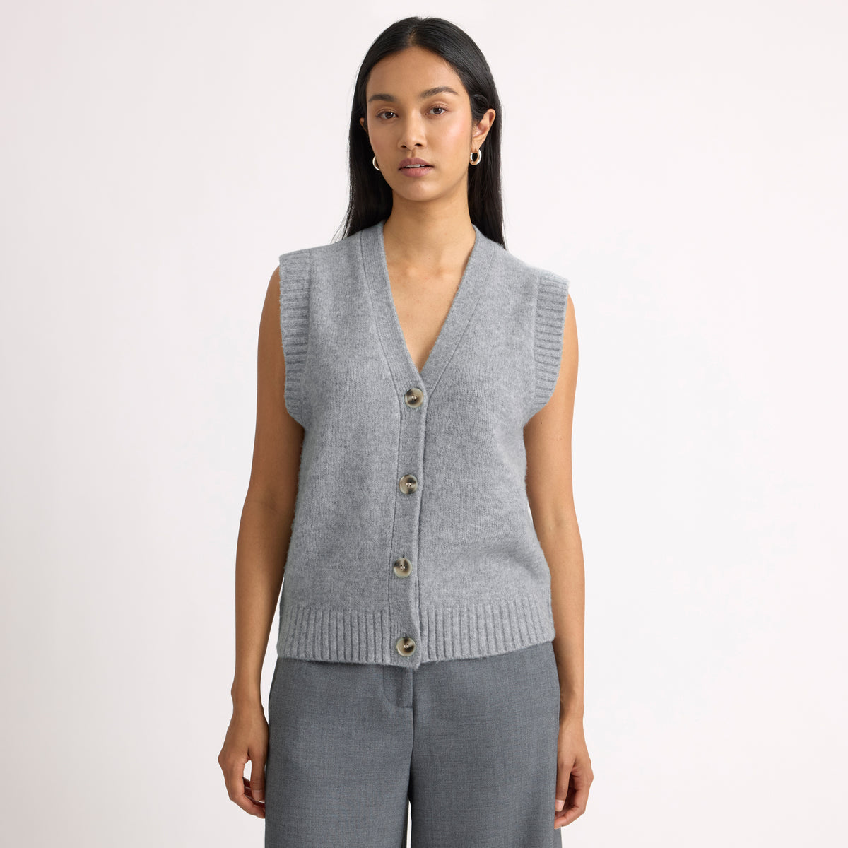 Grey Cosy Button Tank