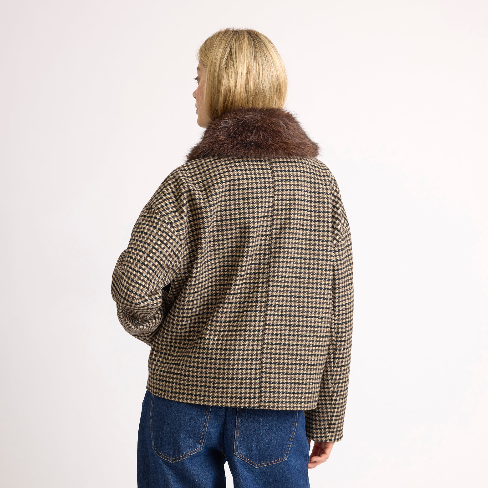 Check Fur Collar Jacket