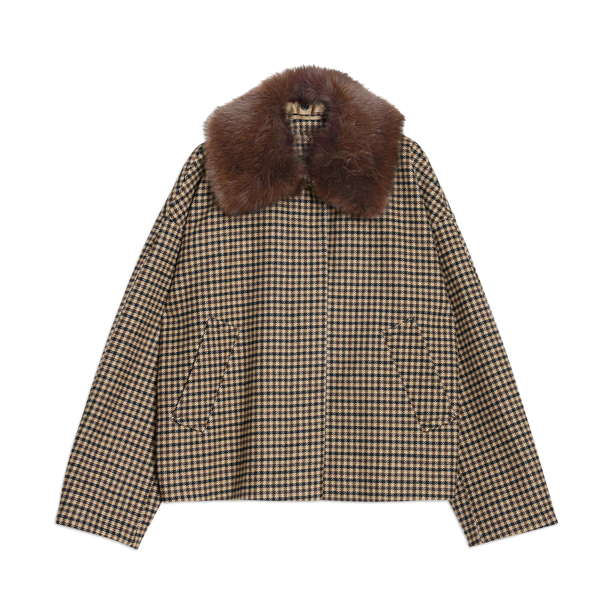 Check Fur Collar Jacket