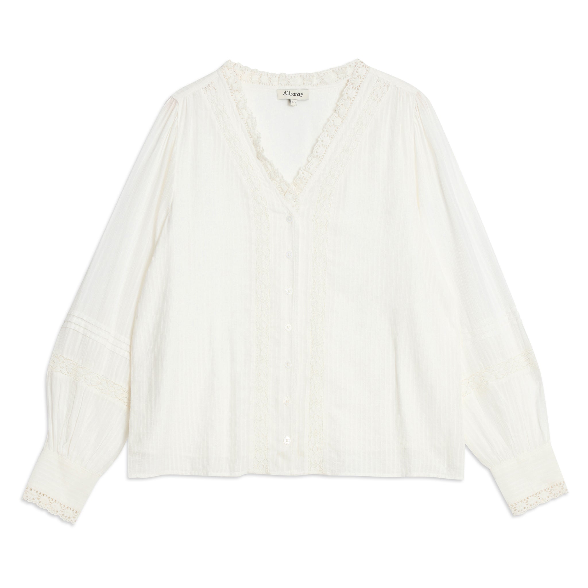 Cream Lace Trim V Neck Blouse