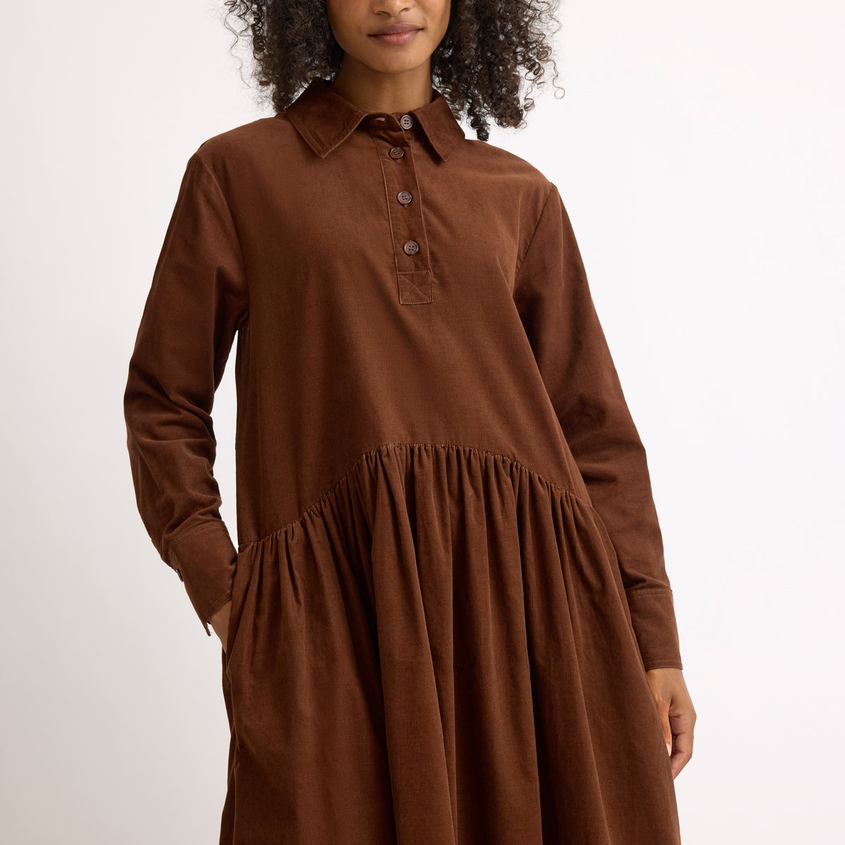 Tan Baby Cord Midi Dress