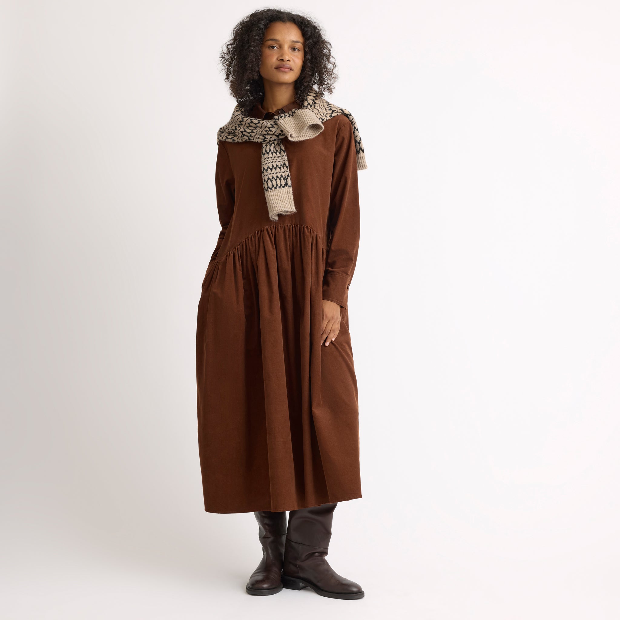Tan Baby Cord Midi Dress