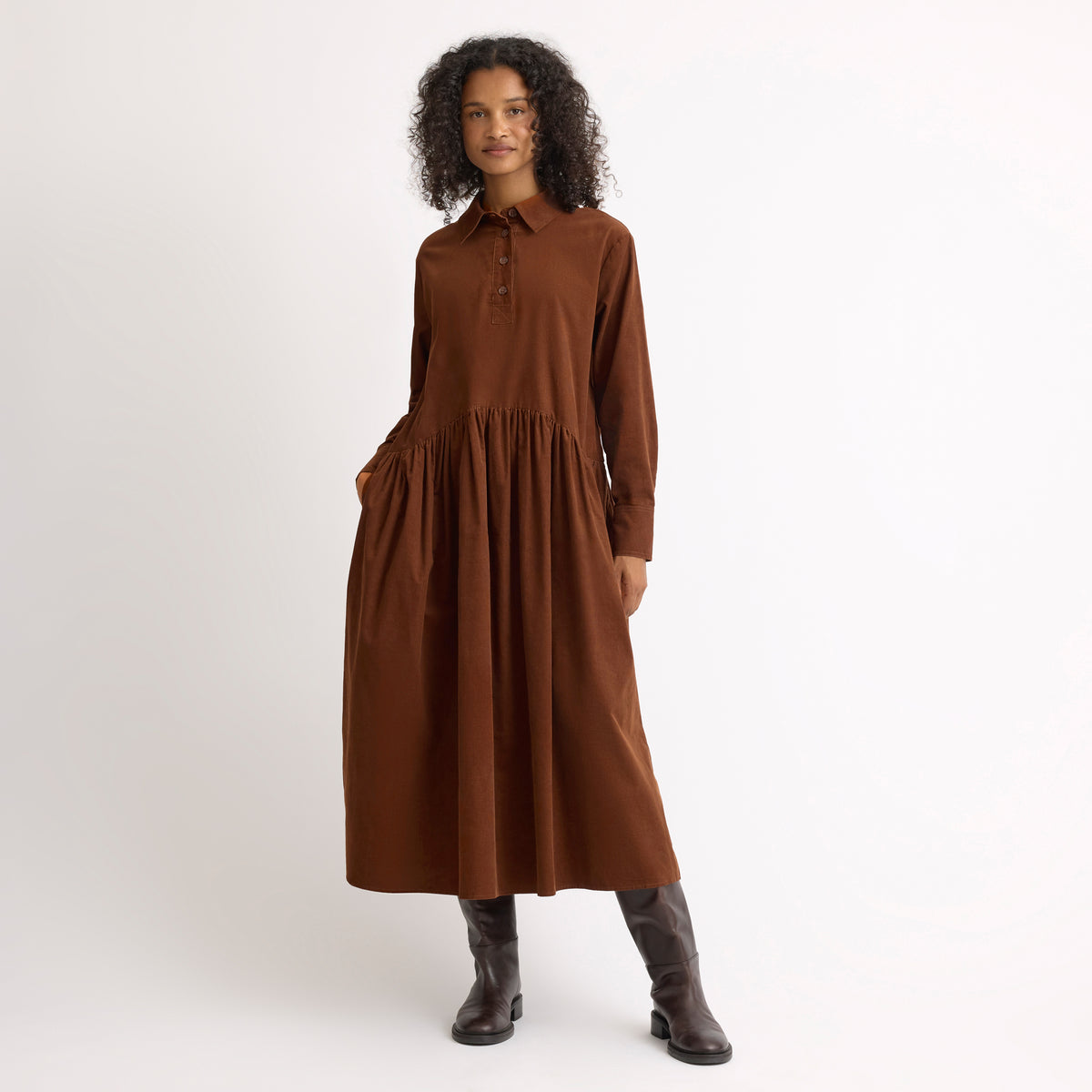 Tan Baby Cord Midi Dress