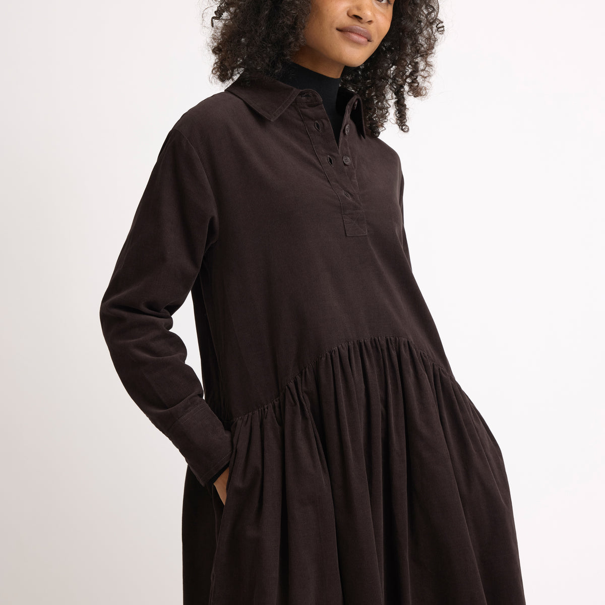 Chocolate Baby Cord Midi Dress