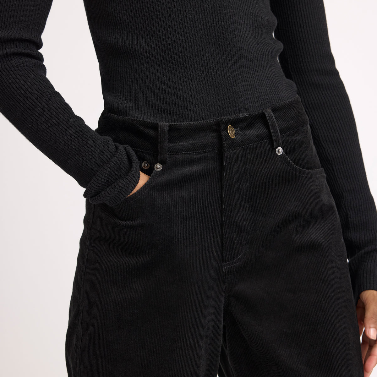 Black Cord Barrel Trouser