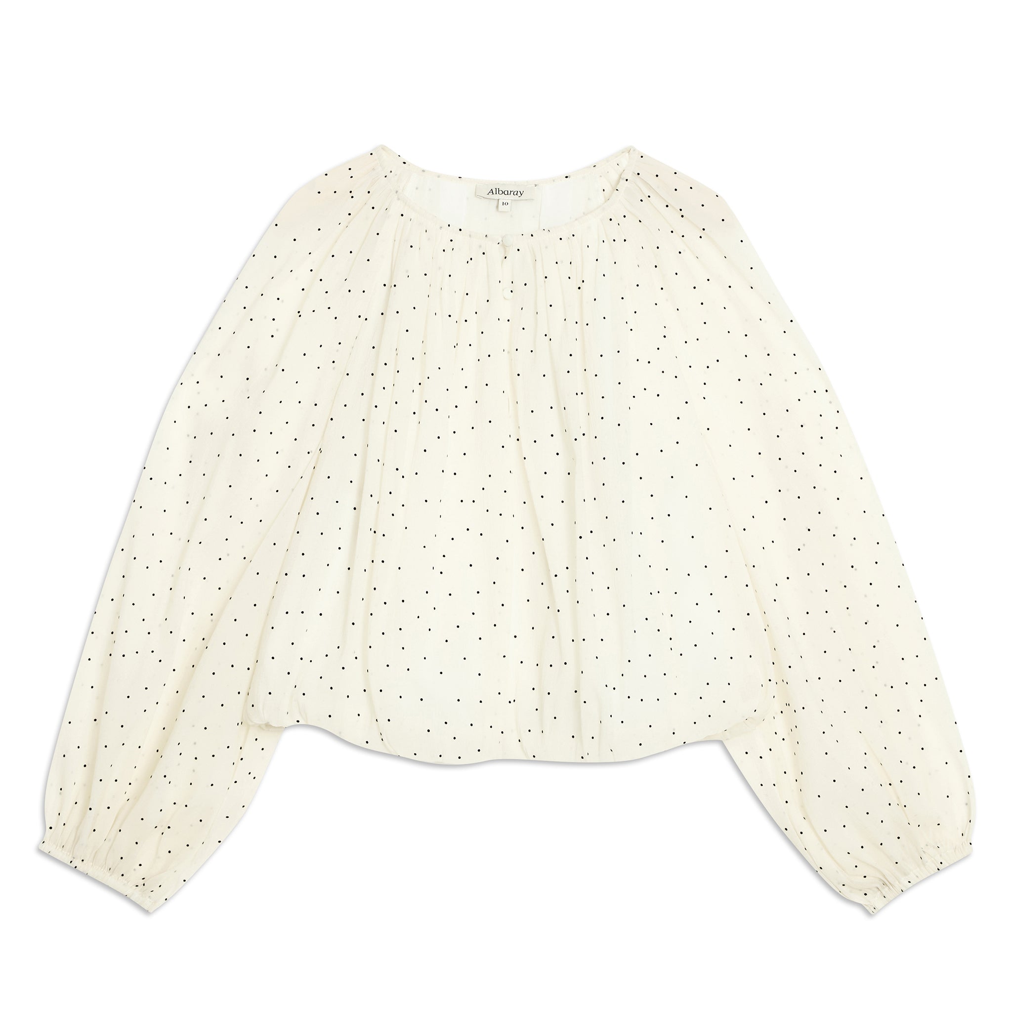 Cream Flocked Spot Bubble Hem Top