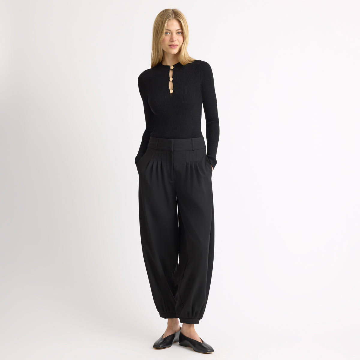 Front Slash Button Neck Top