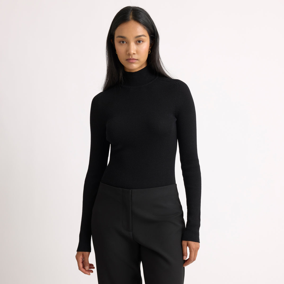 Black Funnel Neck Skinny Jumper