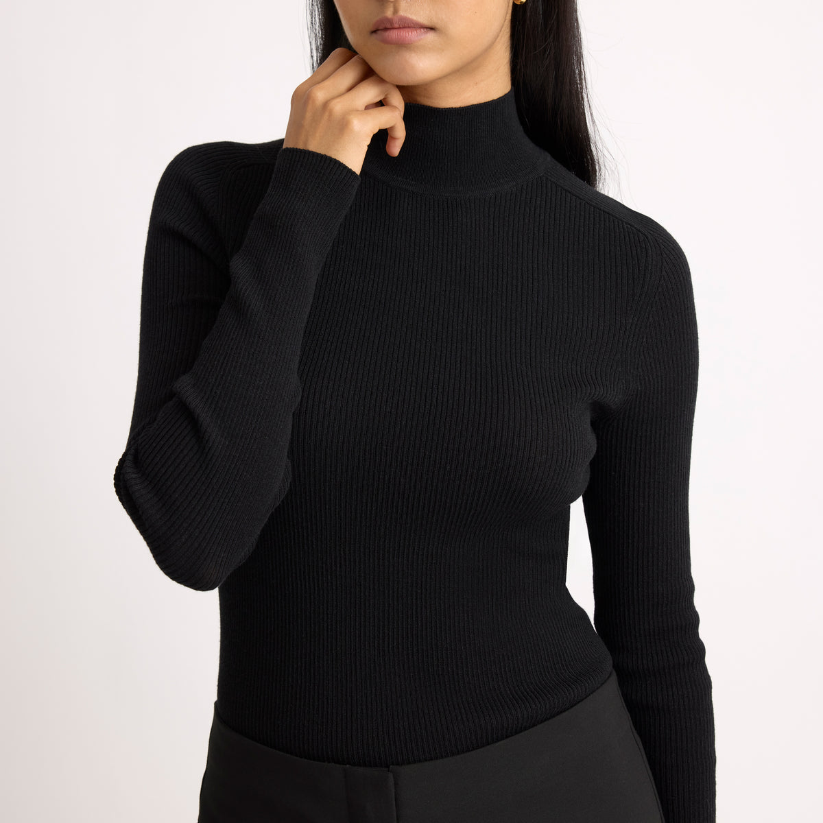 Black Funnel Neck Skinny Jumper