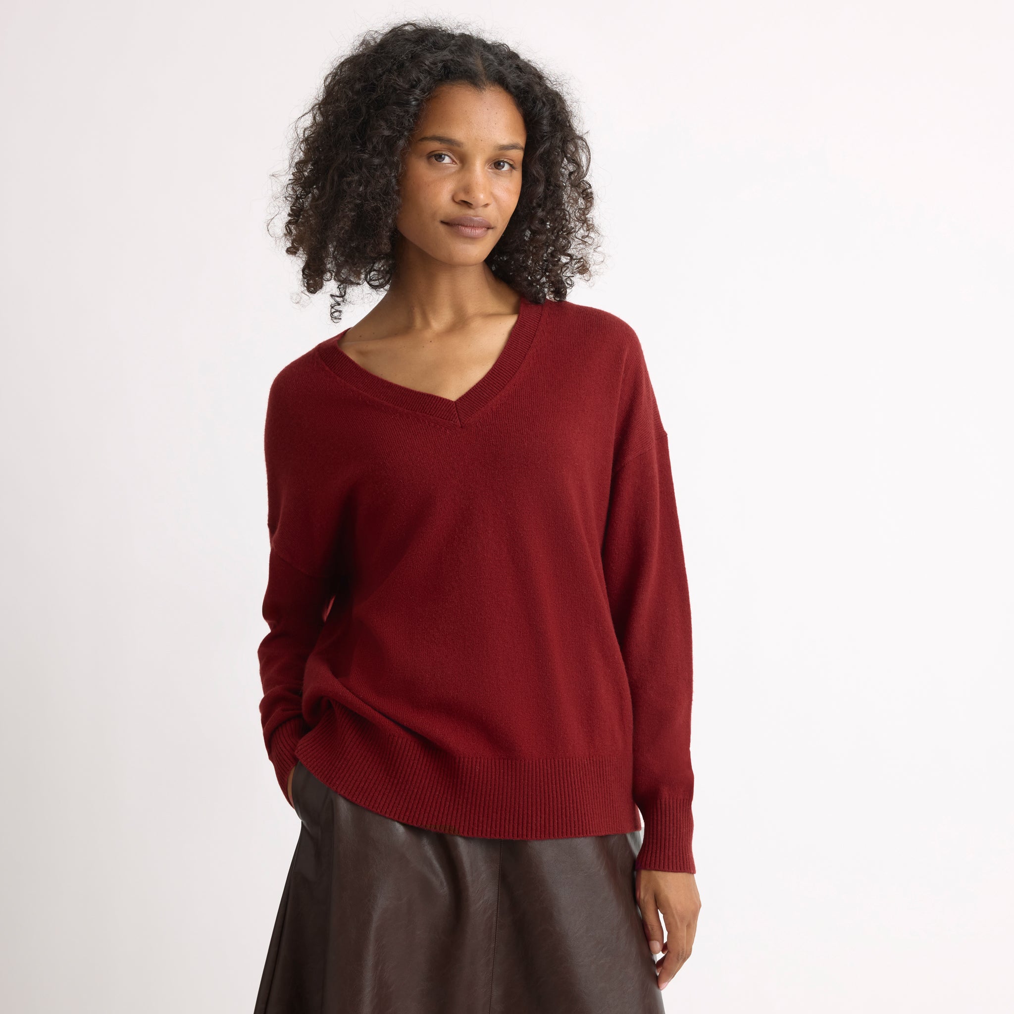 Red Wool Blend V Neck Jumper