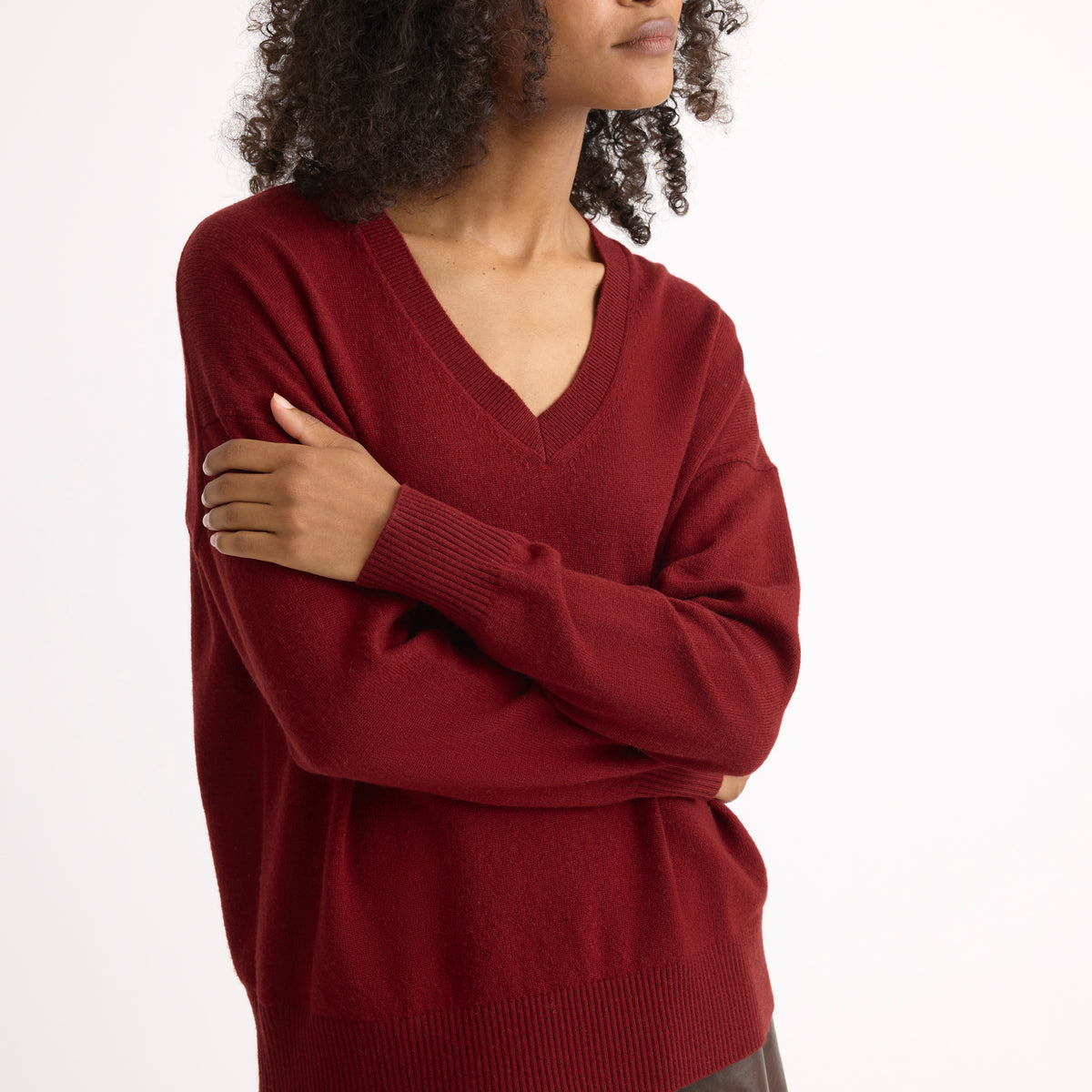 Red Wool Blend V Neck Jumper