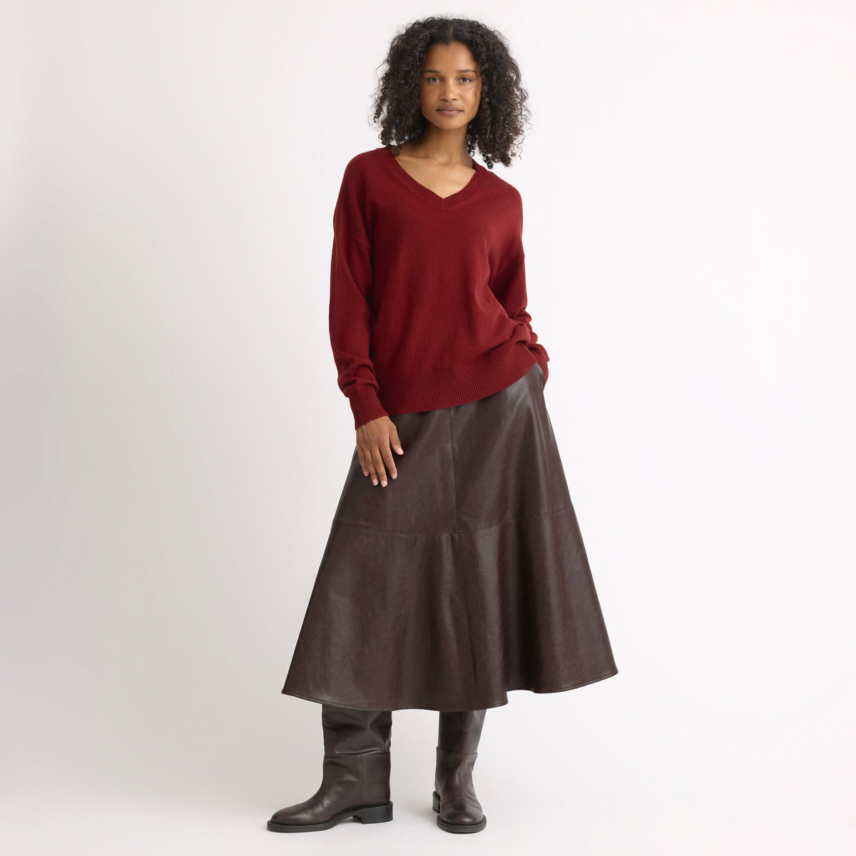 Red Wool Blend V Neck Jumper