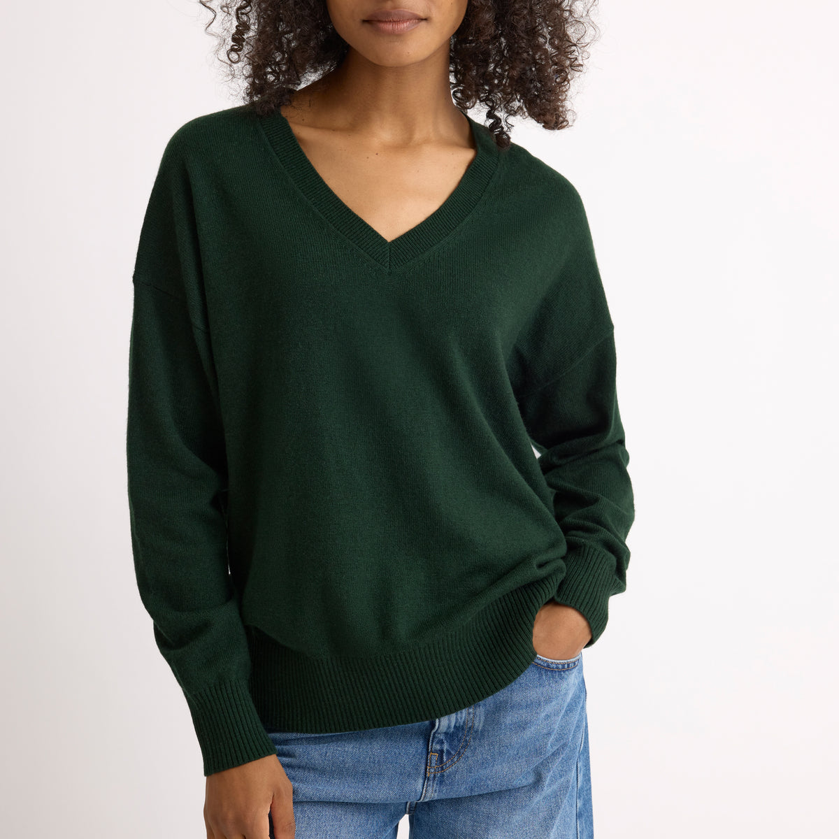 Green Wool Blend V Neck Jumper