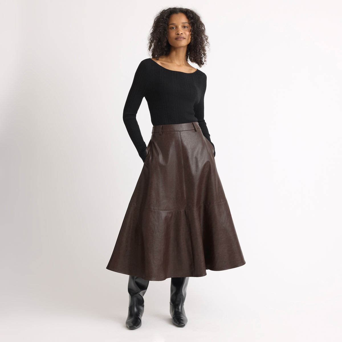 Chocolate Faux Leather Full Skirt