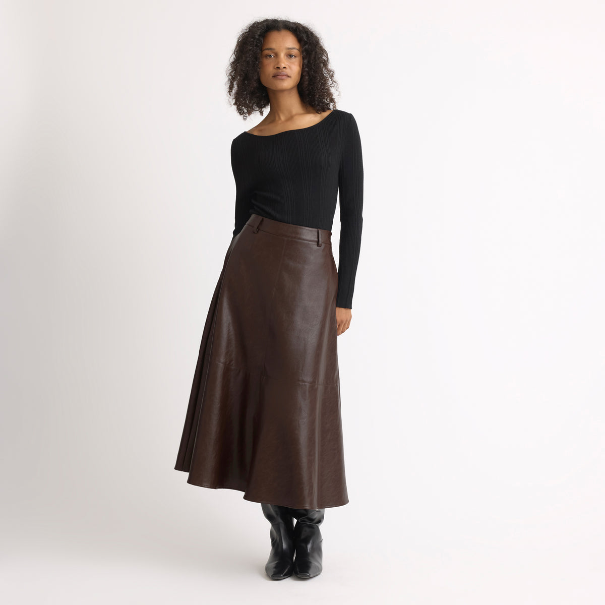 Chocolate Faux Leather Full Skirt