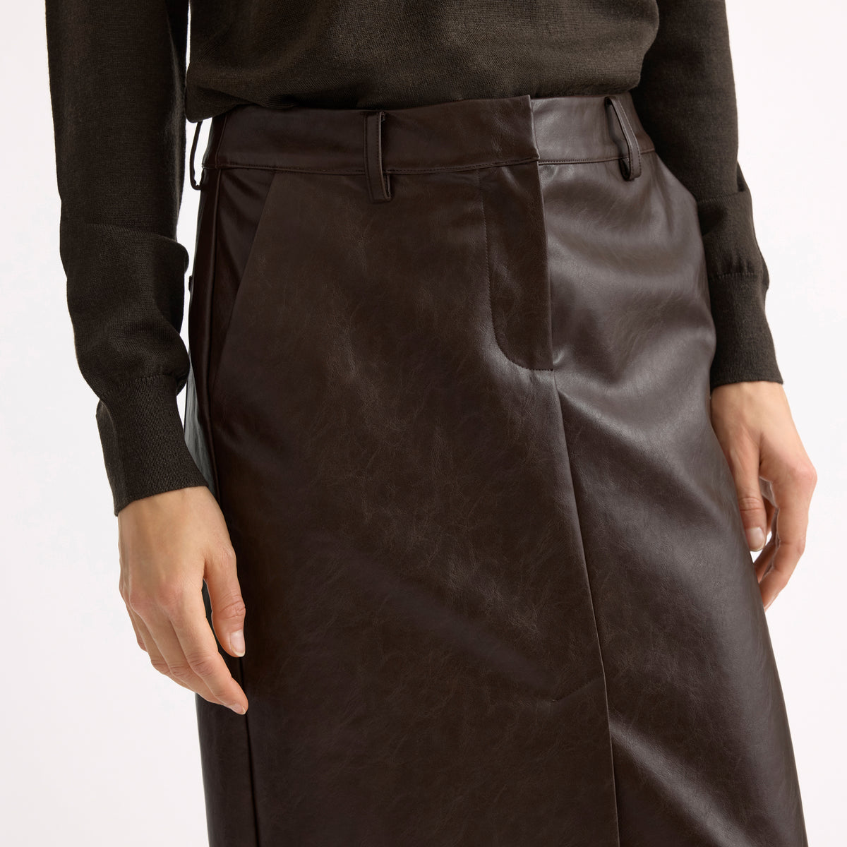 Chocolate Faux Leather Pencil Skirt
