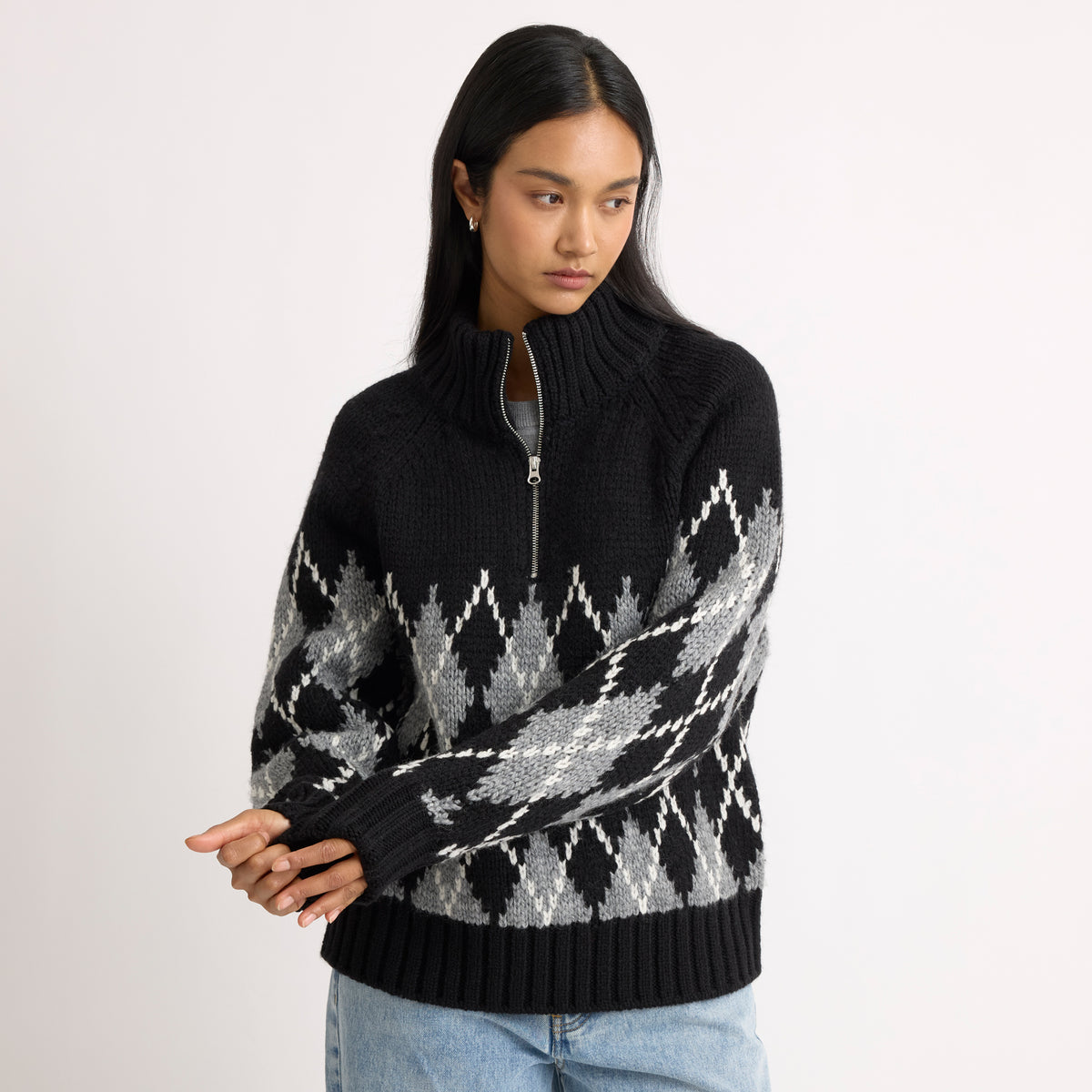 Wool Blend Zip Fair Isle Jumper