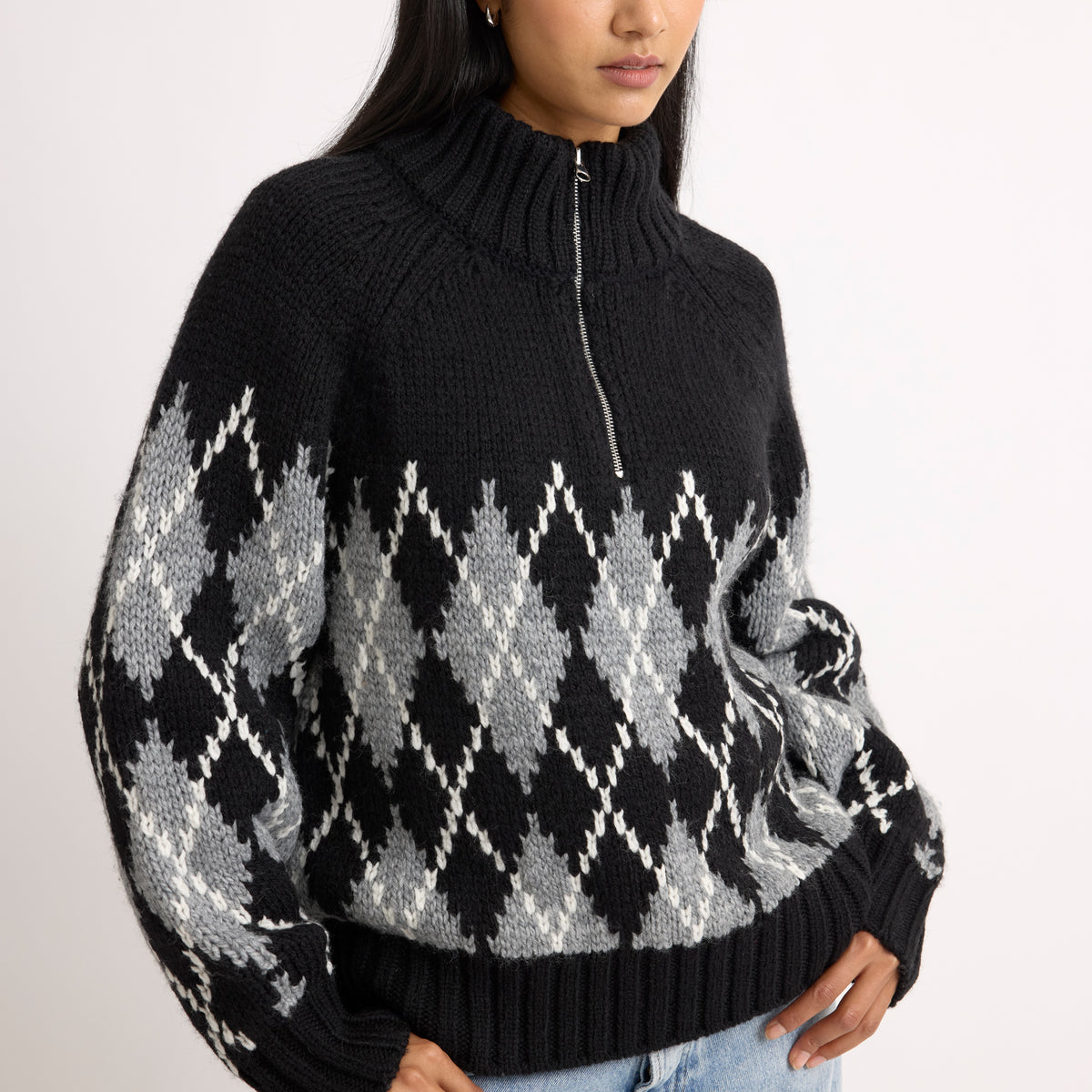 Wool Blend Zip Fair Isle Jumper