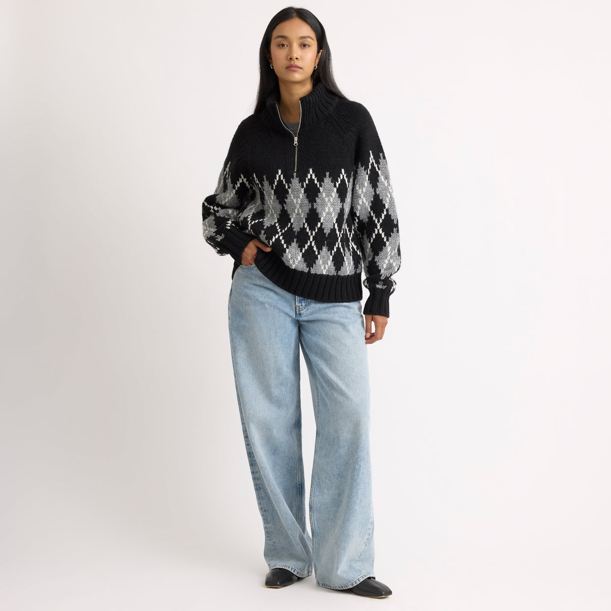 Wool Blend Zip Fair Isle Jumper