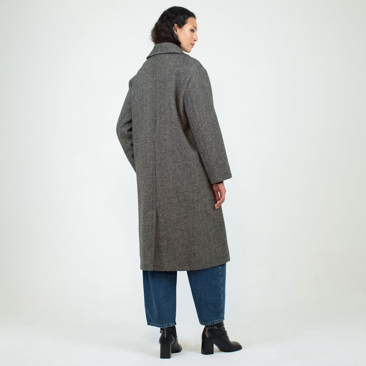 Wool Blend Grey Herringbone Coat